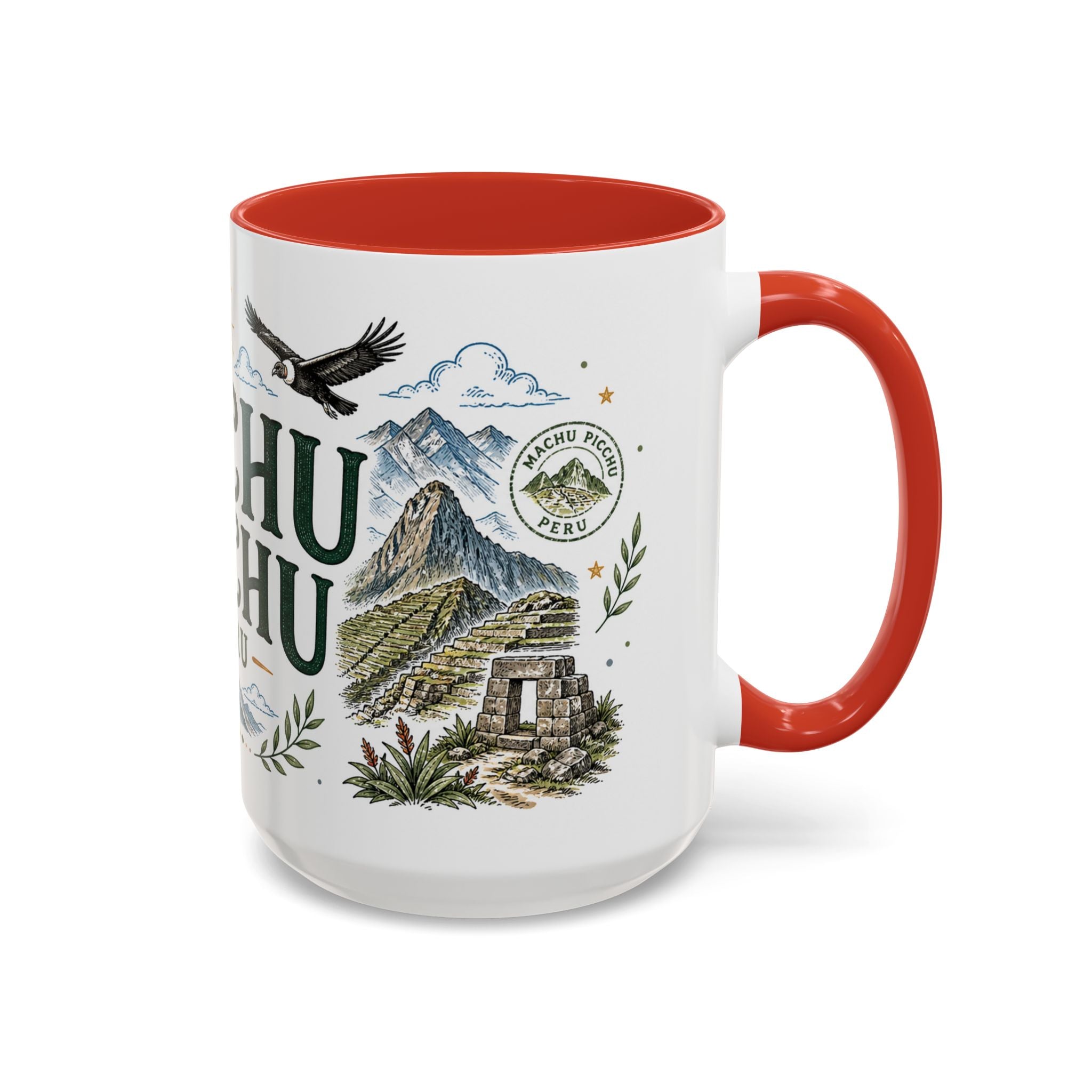 Machu Picchu Coffee Mug | Travel Destination Souvenir Gift | Accent Color Ceramic 11oz 15oz