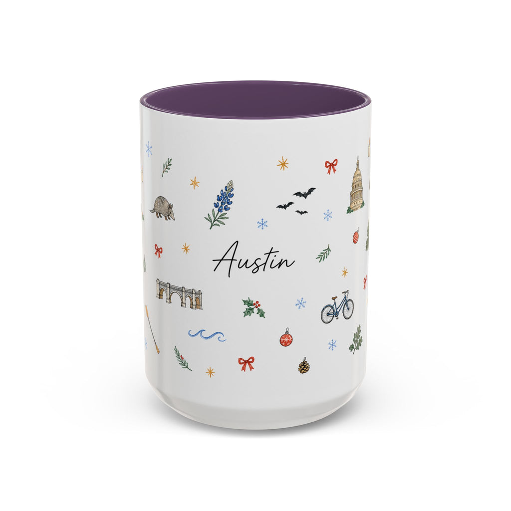 Austin Christmas Mug | Watercolor Travel Souvenir | Holiday Gift | Accent Ceramic Coffee Cup 11oz 15oz