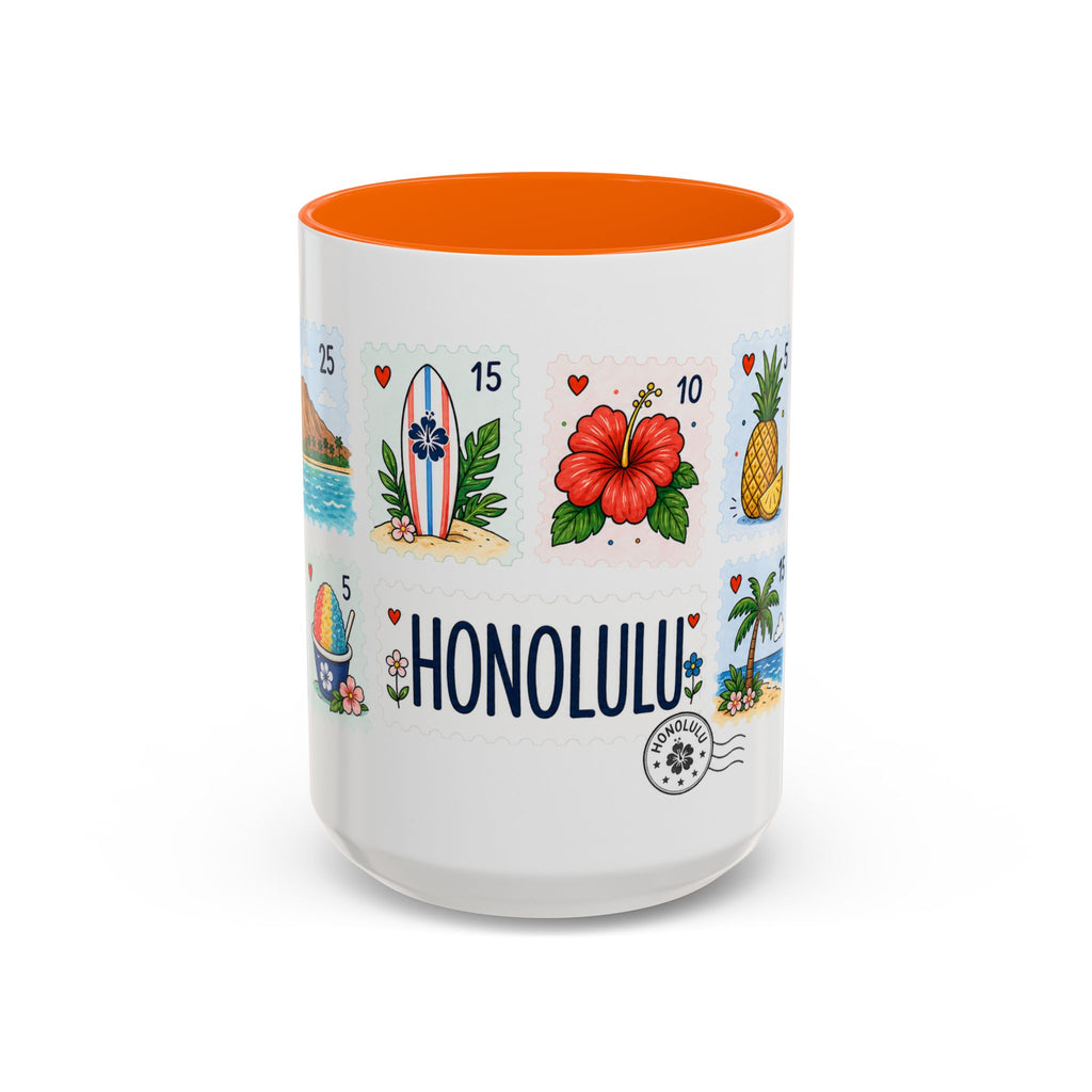 Honolulu Coffee Mug | Postage Stamp Collage Mug | Travel Souvenir Accent Cup 11oz 15oz