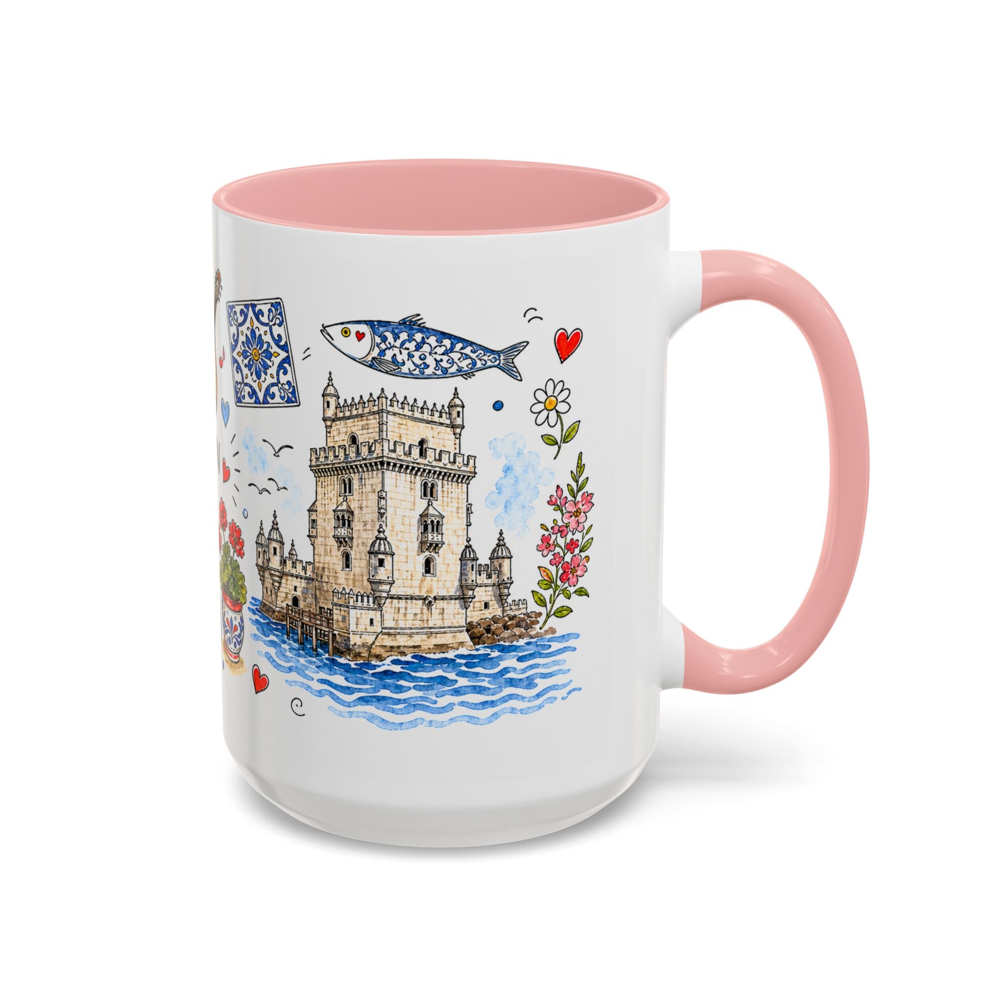 Lisbon Travel Mug | European City Souvenir Accent Coffee Mug | 11oz 15oz Ceramic Cup