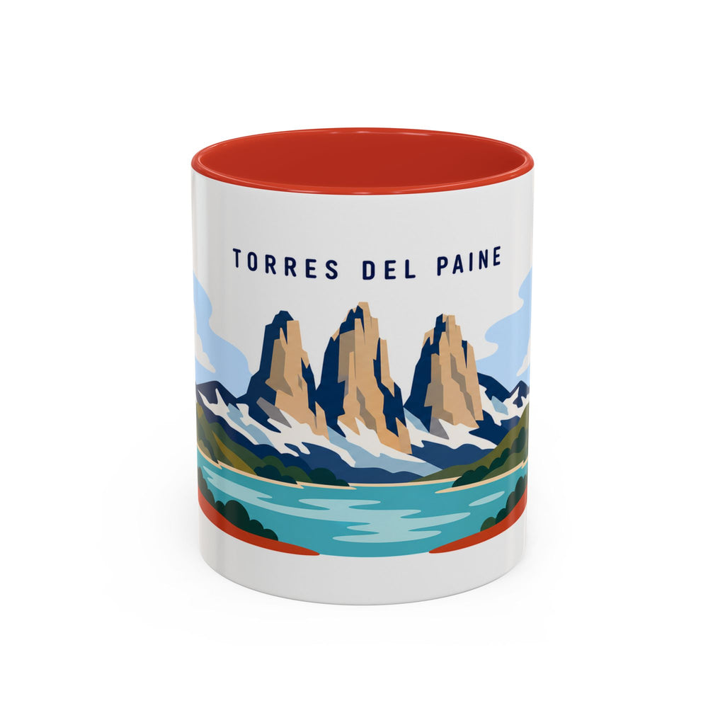 Torres del Paine Coffee Mug | Travel Destination Souvenir Gift | Accent Color Ceramic 11oz 15oz