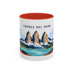Torres del Paine Coffee Mug | Travel Destination Souvenir Gift | Accent Color Ceramic 11oz 15oz
