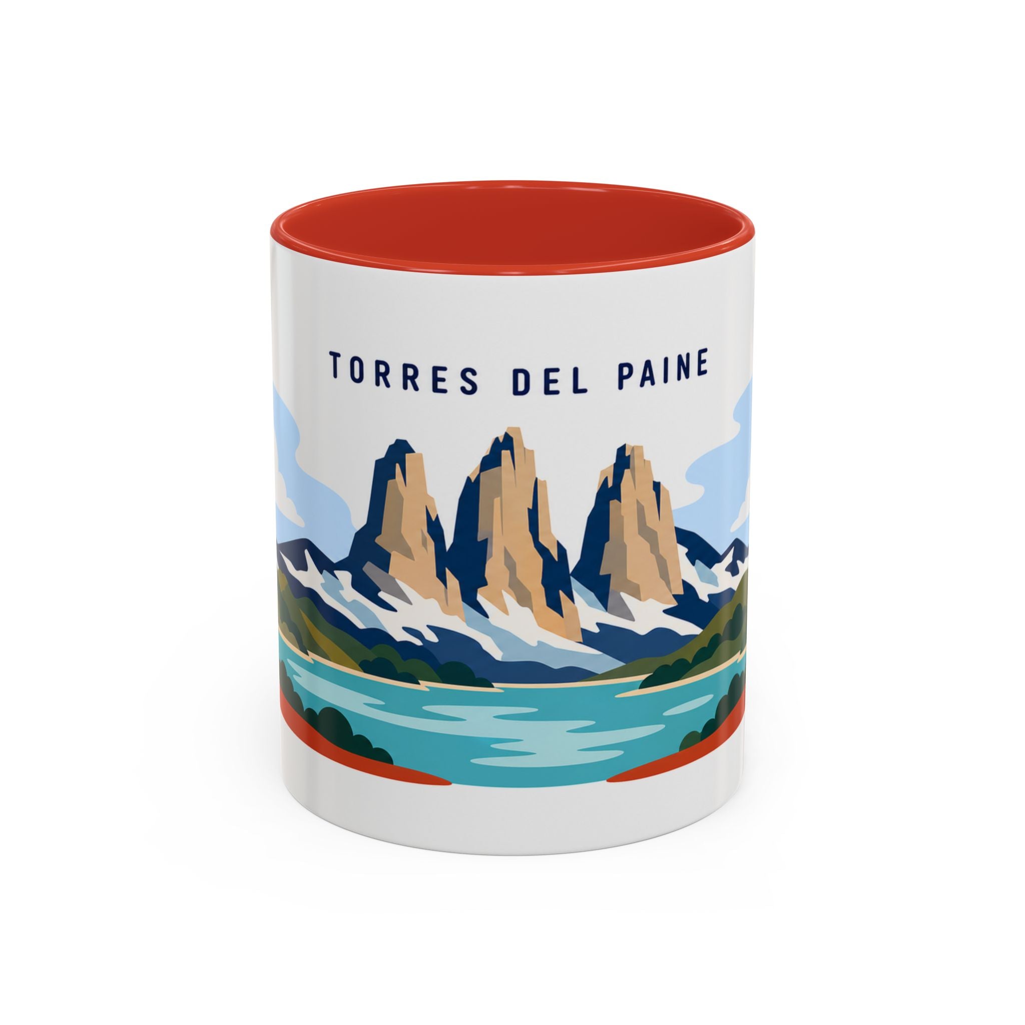 Torres del Paine Coffee Mug | Travel Destination Souvenir Gift | Accent Color Ceramic 11oz 15oz