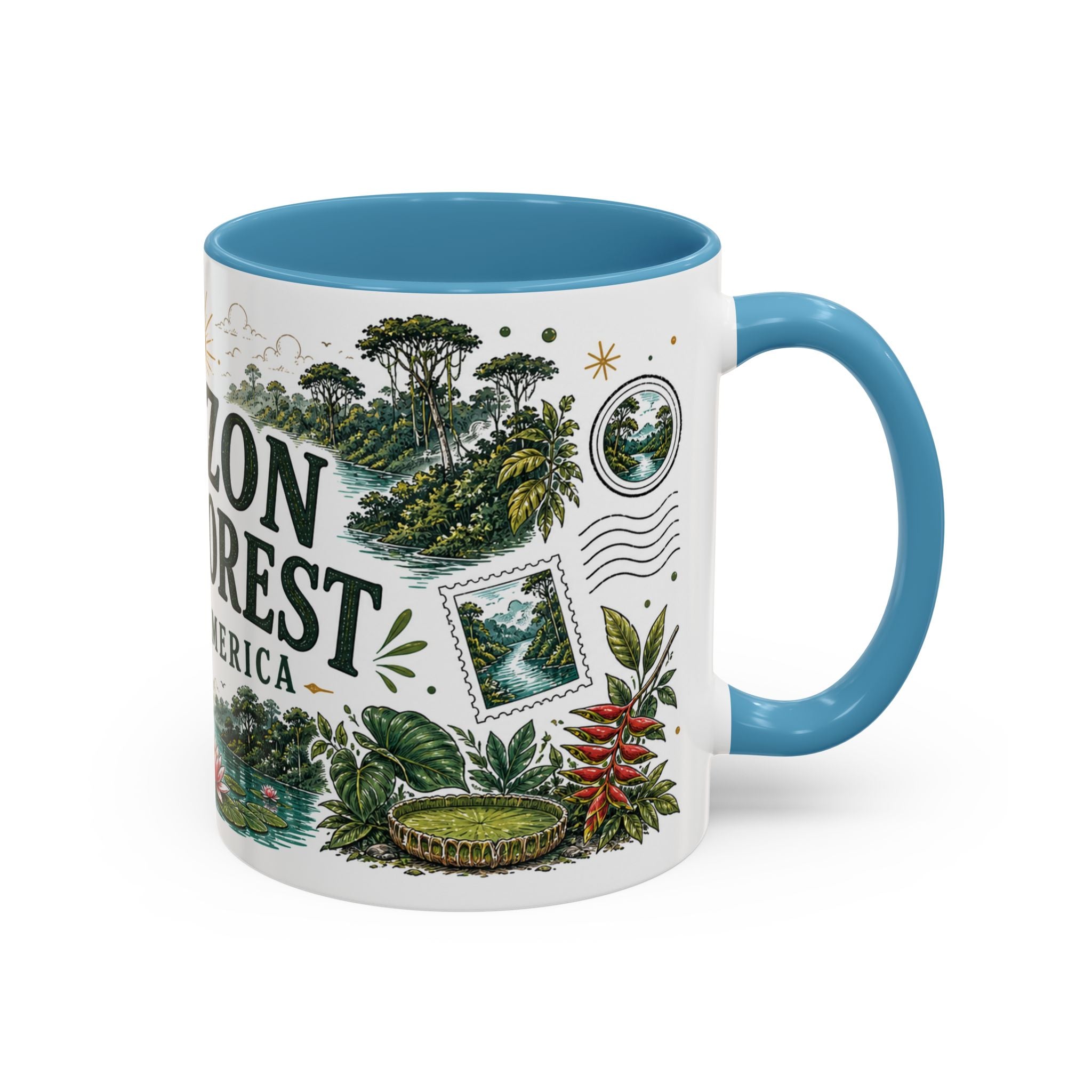 Amazon Rainforest Coffee Mug | Travel Destination Souvenir Gift | Accent Color Ceramic 11oz 15oz
