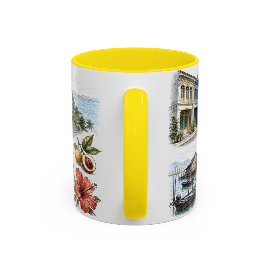 Penang Island Coffee Mug | Malaysia Travel Souvenir | Vintage Illustrated City Gift | 11 oz 15 oz Accent Mug