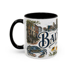 Baltimore Coffee Mug | United States Travel Souvenir | Vintage Illustrated City Gift | 11 oz 15 oz Accent Mug