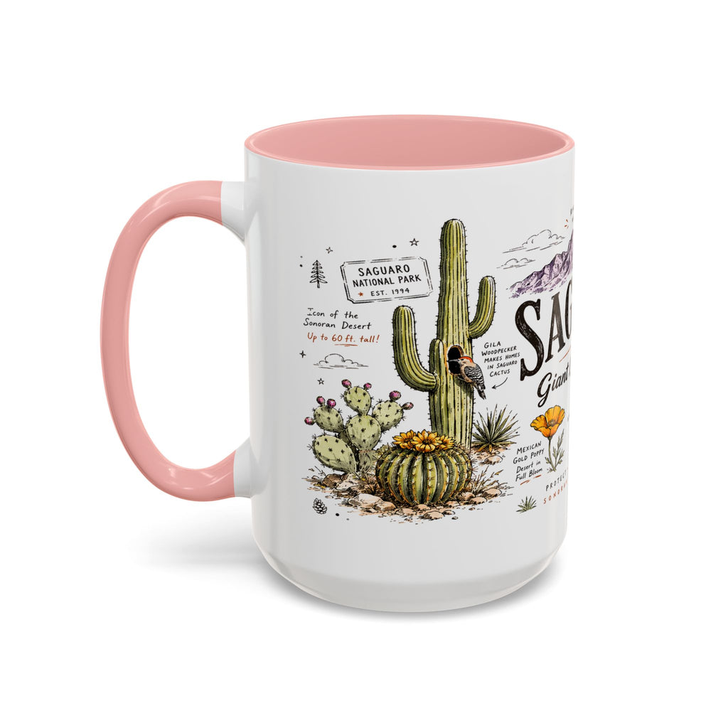 Saguaro National Park Coffee Mug | Arizona Desert Cactus Sunset Gift | Accent Color Ceramic 11oz 15oz