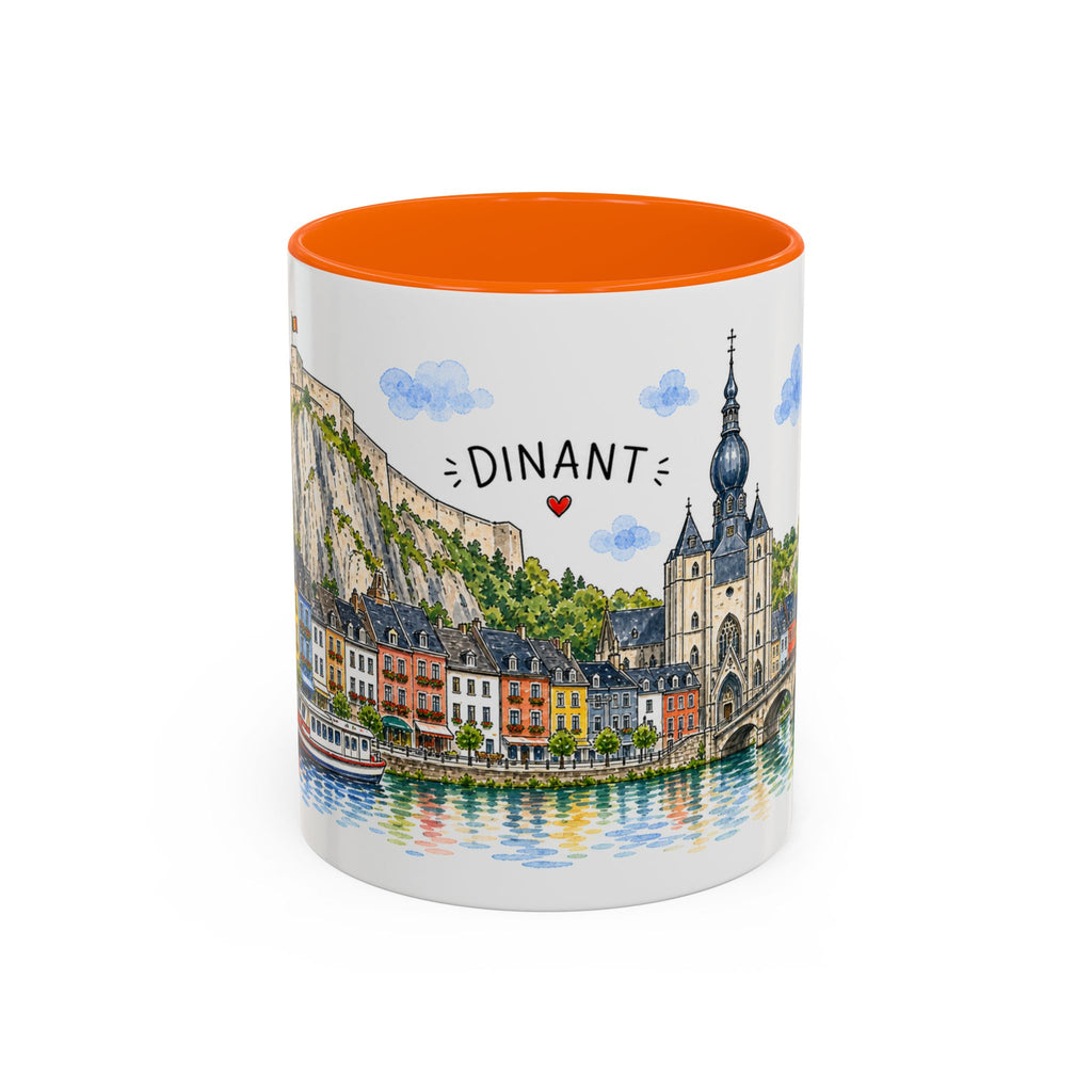 Dinant Illustrated Travel Mug | Belgium Souvenir Accent Coffee Mug | 11oz 15oz Ceramic Cup