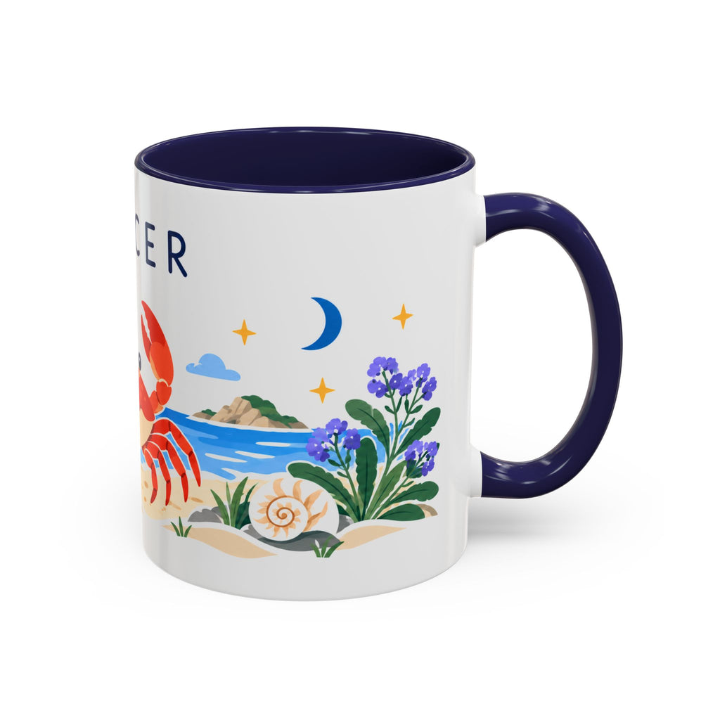 Cancer Zodiac Coffee Mug | Crab and Coastal Design | Astrology Birthday Gift | 11 oz 15 oz Ceramic Accent Mug