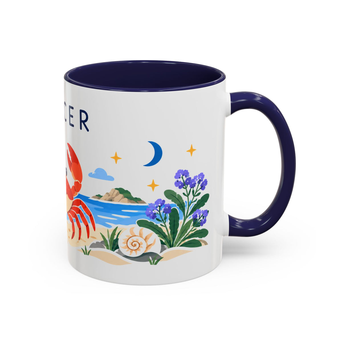 Cancer Zodiac Coffee Mug | Crab and Coastal Design | Astrology Birthday Gift | 11 oz 15 oz Ceramic Accent Mug
