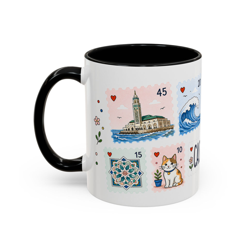 Casablanca Coffee Mug | Postage Stamp Collage Mug | Travel Souvenir Accent Cup 11oz 15oz
