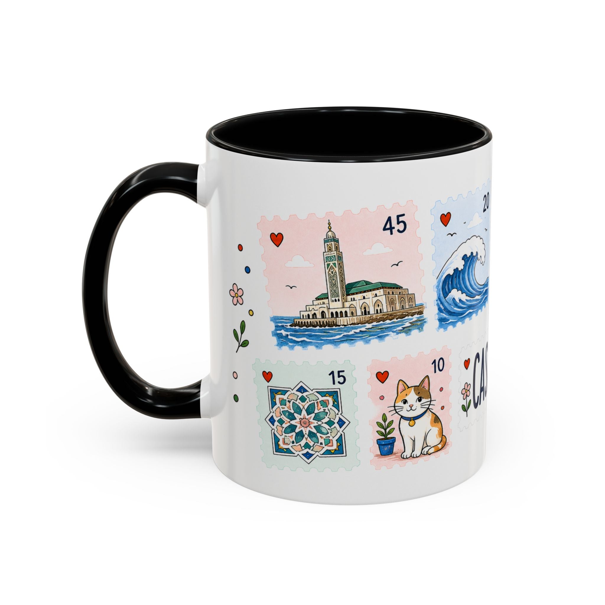 Casablanca Coffee Mug | Postage Stamp Collage Mug | Travel Souvenir Accent Cup 11oz 15oz