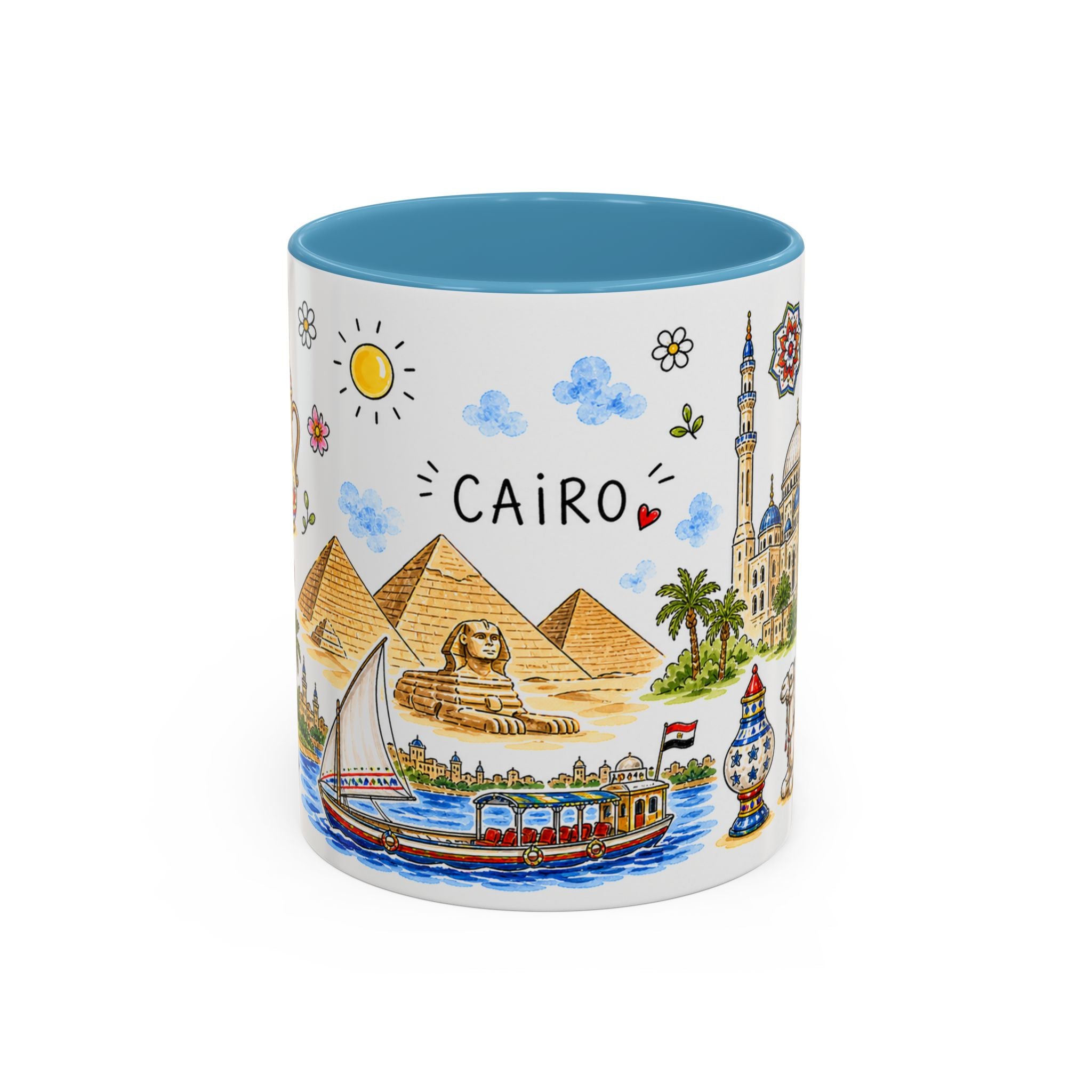 Cairo Illustrated Travel Mug | City Souvenir Accent Coffee Mug | 11oz 15oz Ceramic Cup