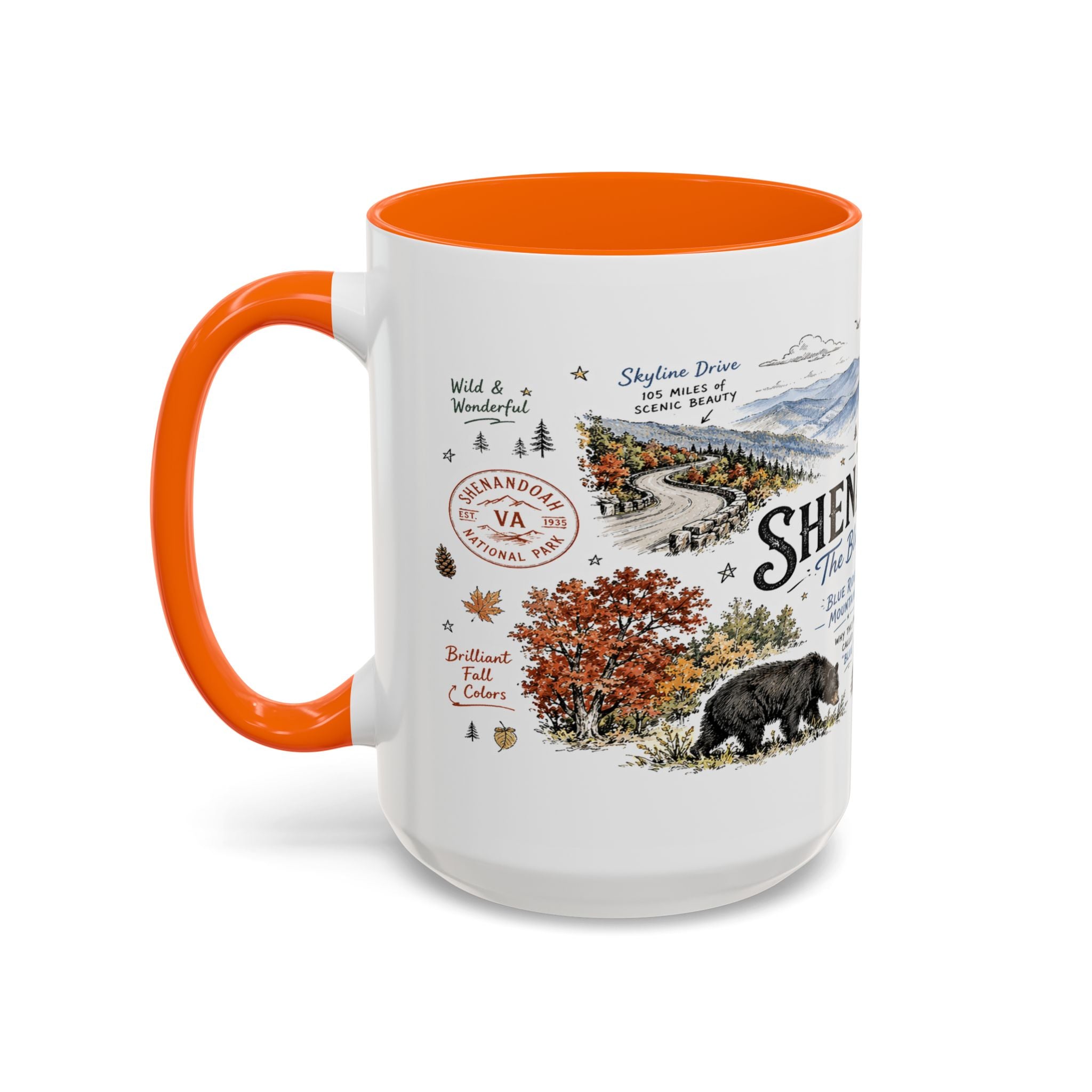 Shenandoah National Park Coffee Mug | Virginia Blue Ridge Hiking Autumn Gift | Accent Color Ceramic 11oz 15oz