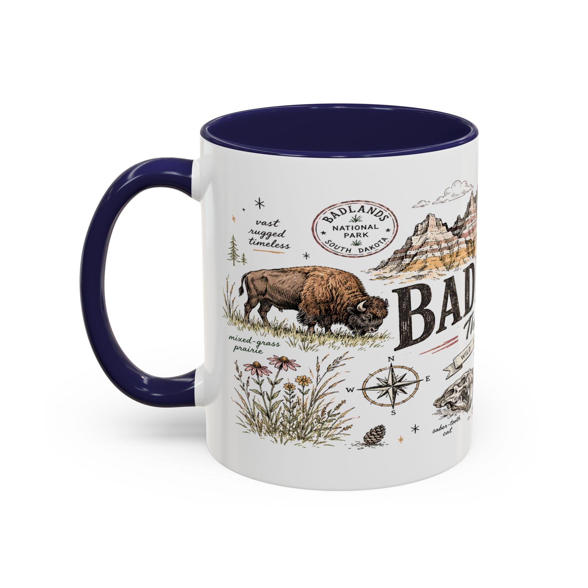 Badlands National Park Coffee Mug | South Dakota Prairie Fossil Hiking Gift | Accent Color Ceramic 11oz 15oz