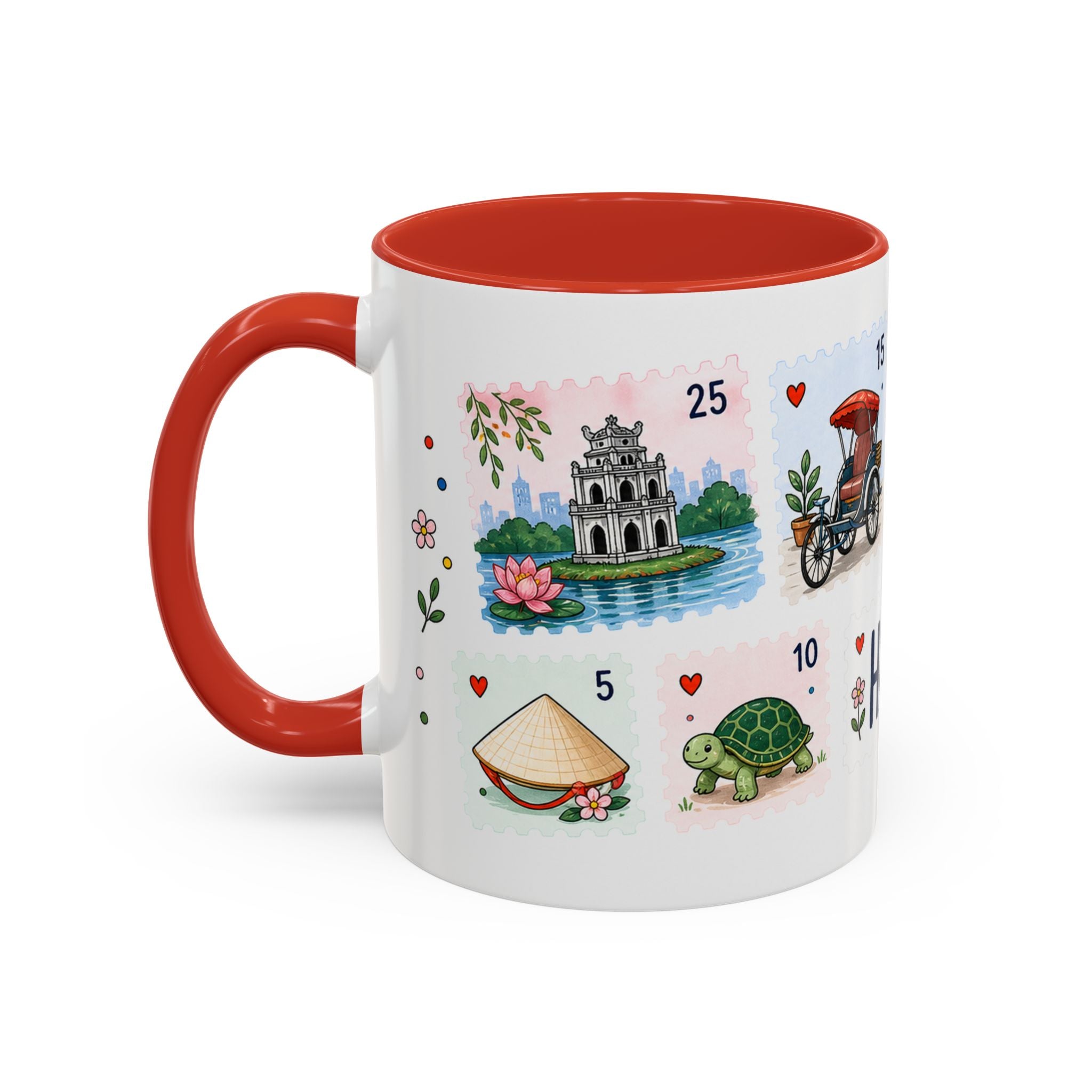 Hanoi Coffee Mug | Postage Stamp Collage Mug | Travel Souvenir Accent Cup 11oz 15oz