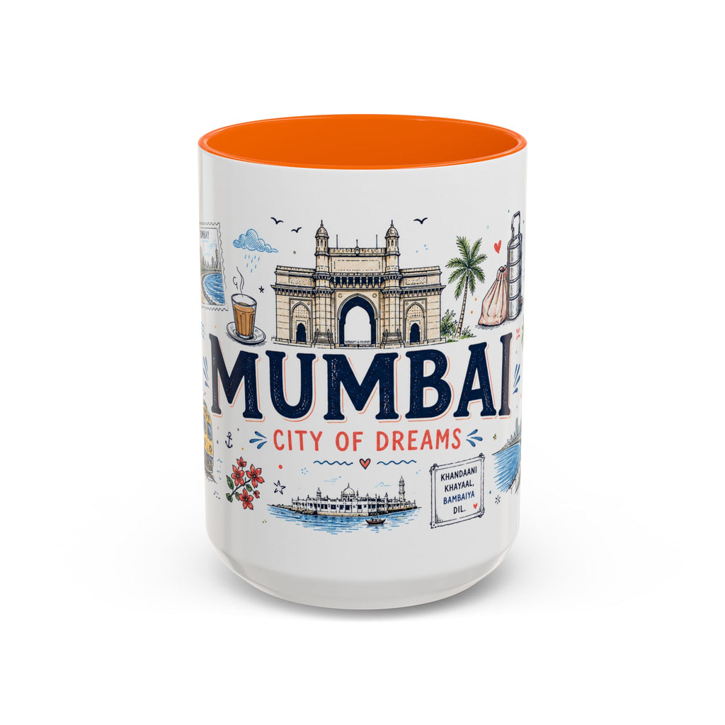 Mumbai Coffee Mug | India Souvenir Travel Gift | Accent Color Ceramic 11oz 15oz