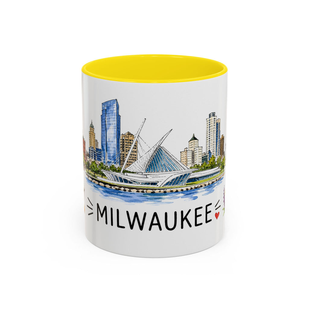 Milwaukee Illustrated Travel Mug | City Souvenir Accent Coffee Mug | 11oz 15oz Ceramic Cup