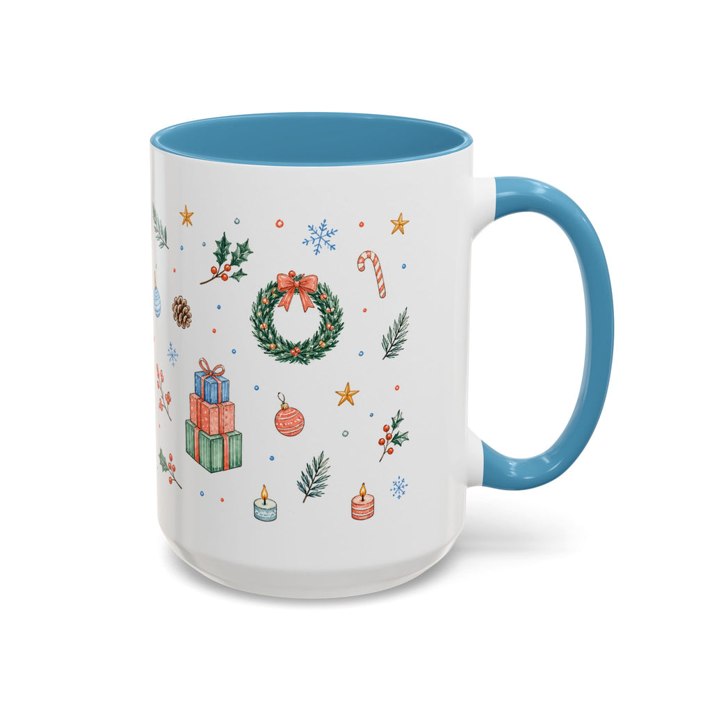 Christmas Mug | Watercolor Tree Gifts Wreath Holiday Cup | Accent Coffee Mug 11oz 15oz