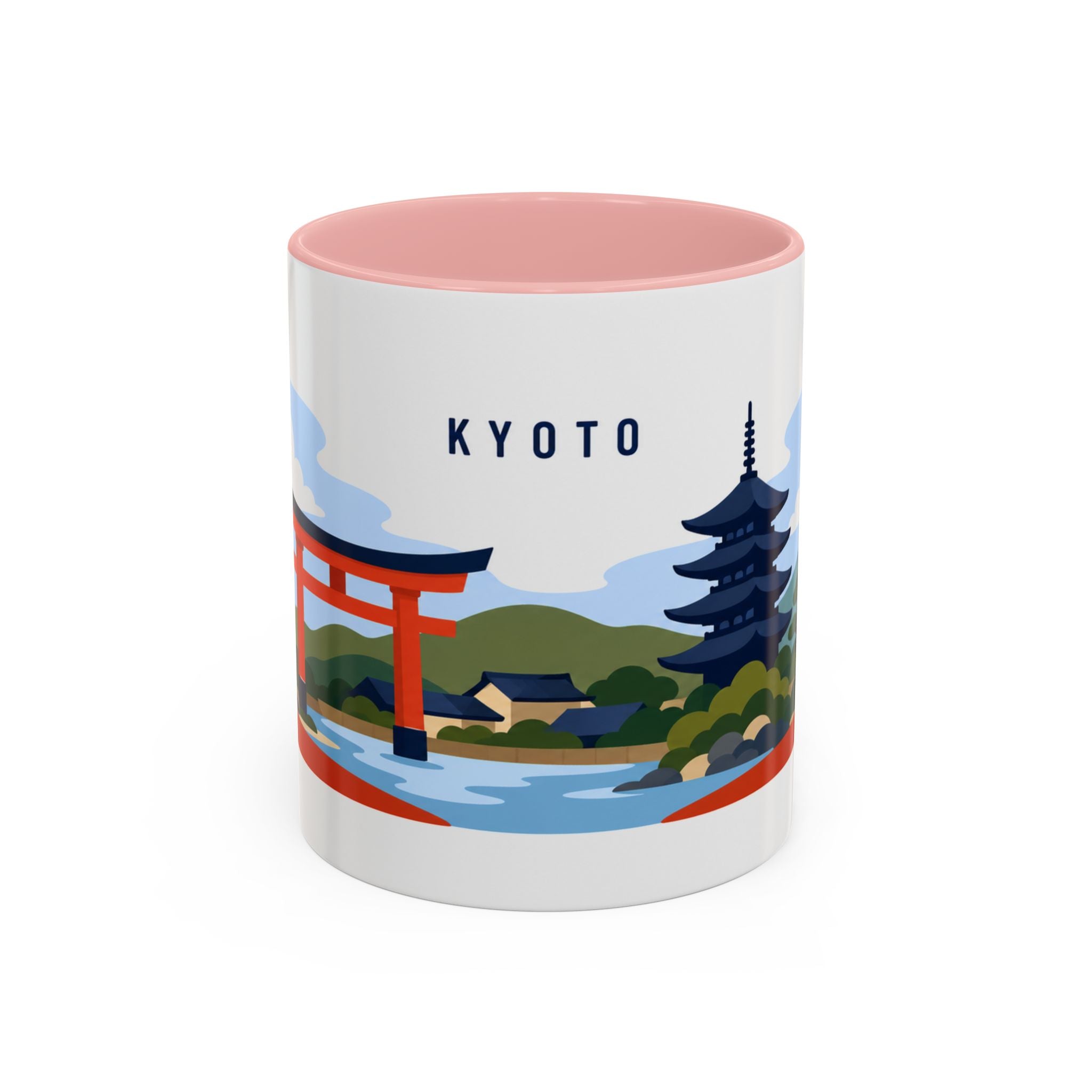 Kyoto Coffee Mug | Travel Destination Souvenir Gift | Accent Color Ceramic 11oz 15oz