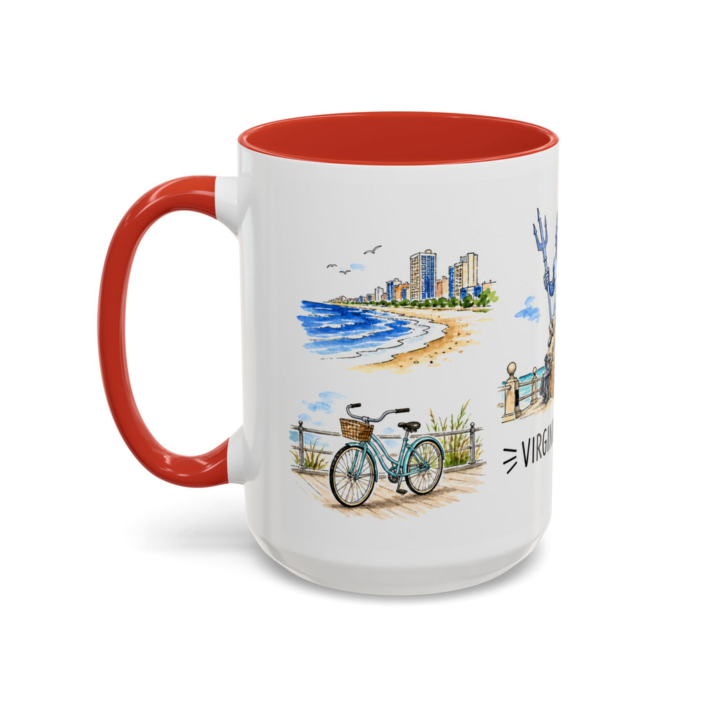 Virginia Beach Illustrated Travel Mug | City Souvenir Accent Coffee Mug | 11oz 15oz Ceramic Cup