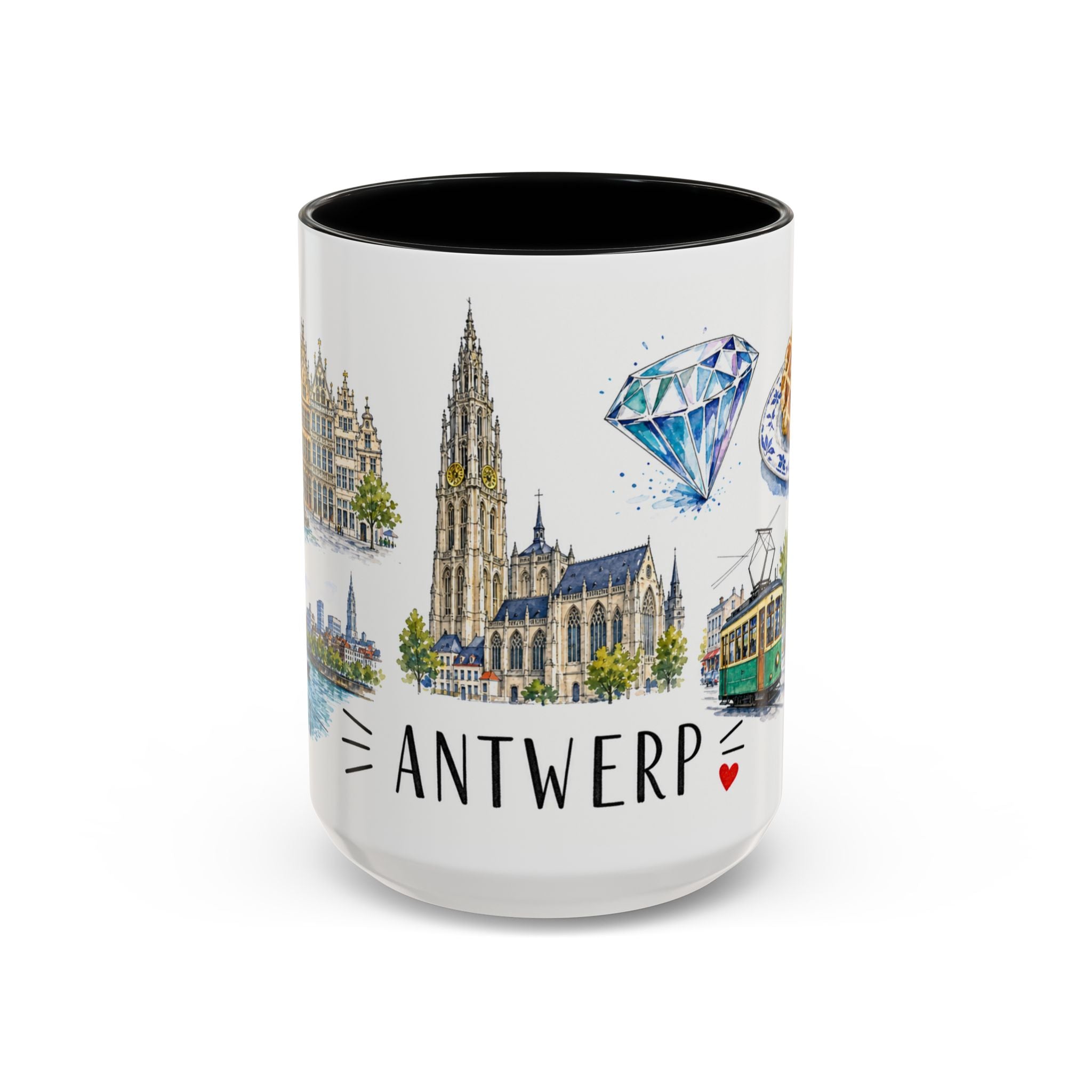 Antwerp Illustrated Travel Mug | City Souvenir Accent Coffee Mug | 11oz 15oz Ceramic Cup