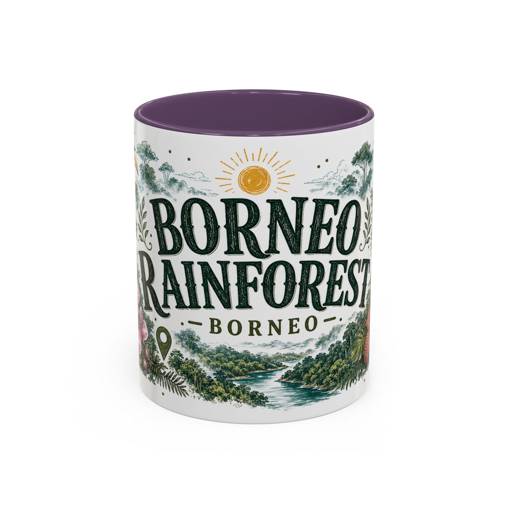Borneo Rainforest Coffee Mug | Travel Destination Souvenir Gift | Accent Color Ceramic 11oz 15oz