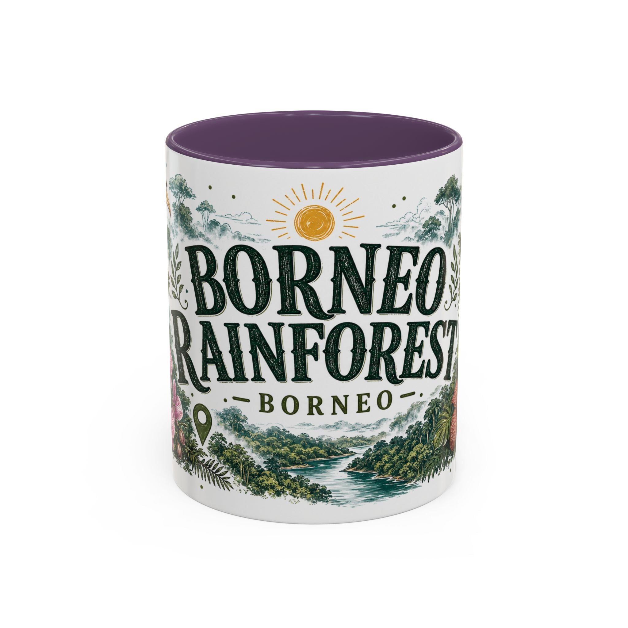 Borneo Rainforest Coffee Mug | Travel Destination Souvenir Gift | Accent Color Ceramic 11oz 15oz