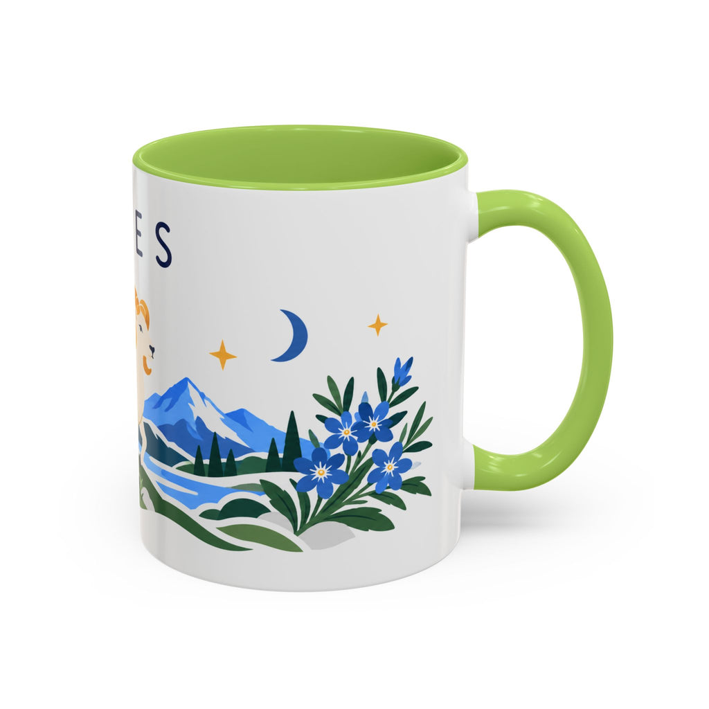Aries Zodiac Coffee Mug | Ram and Floral Design | Astrology Birthday Gift | 11 oz 15 oz Ceramic Accent Mug