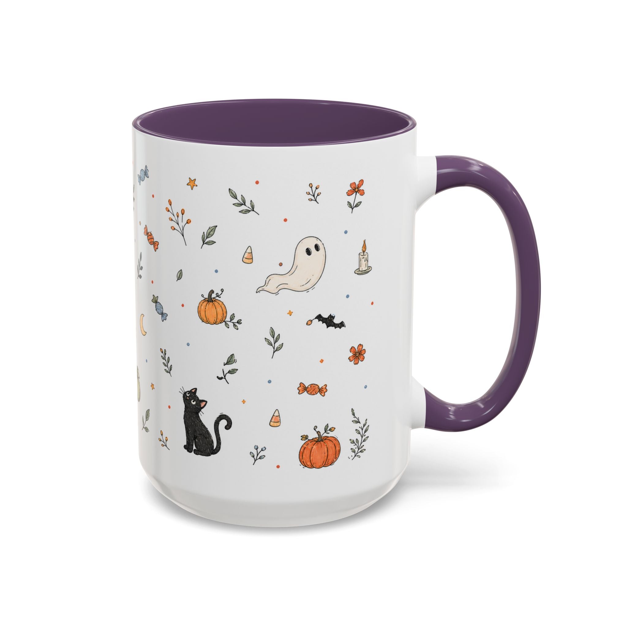 Halloween Party Mug | Ghost Black Cat Candy Watercolor Gift | Accent Cup 11oz 15oz