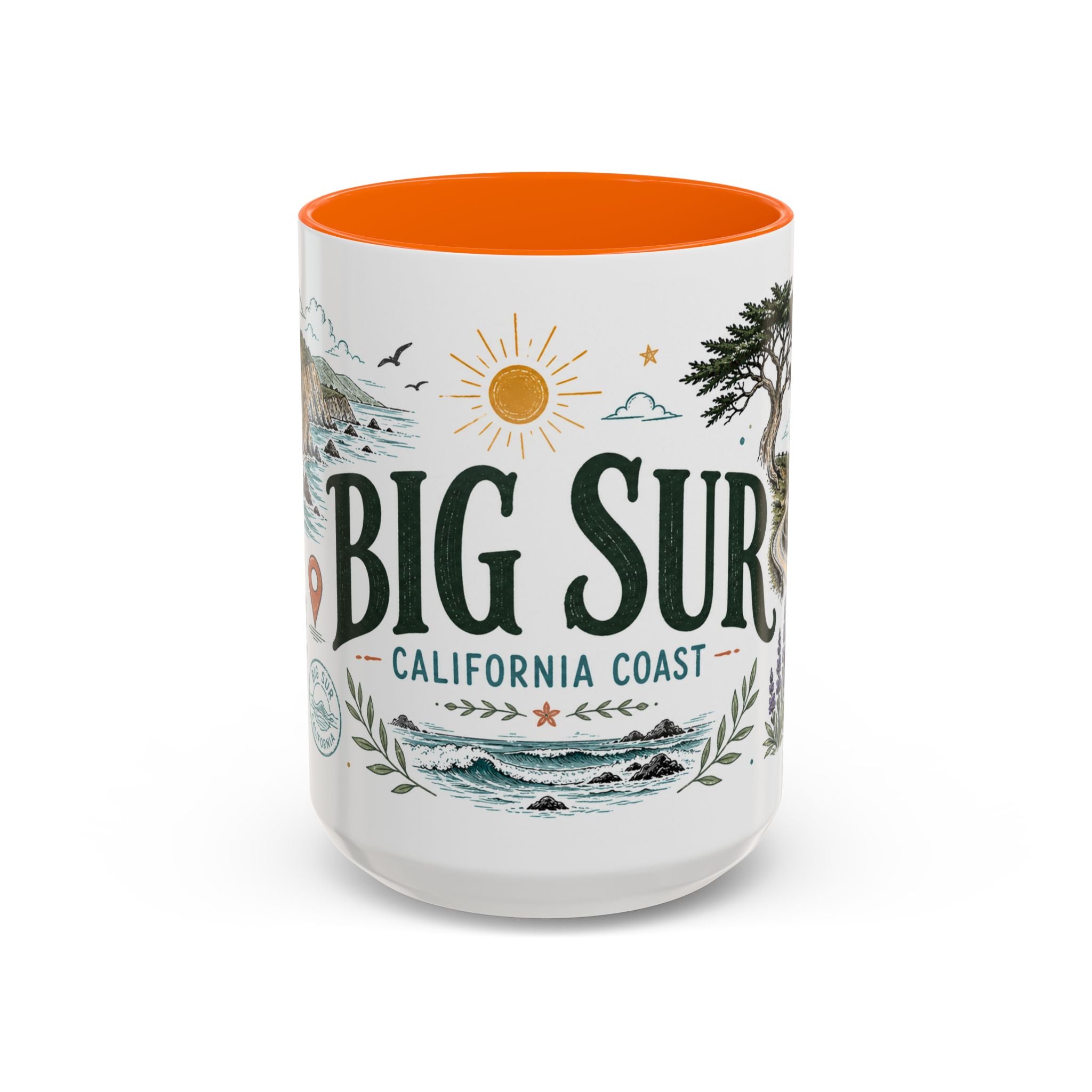 Big Sur Coffee Mug | Travel Destination Souvenir Gift | Accent Color Ceramic 11oz 15oz