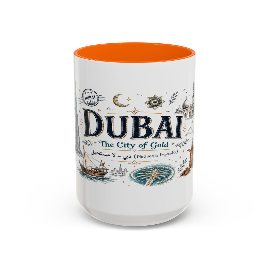 Dubai Coffee Mug | UAE Souvenir Travel Gift | Accent Color Ceramic 11oz 15oz