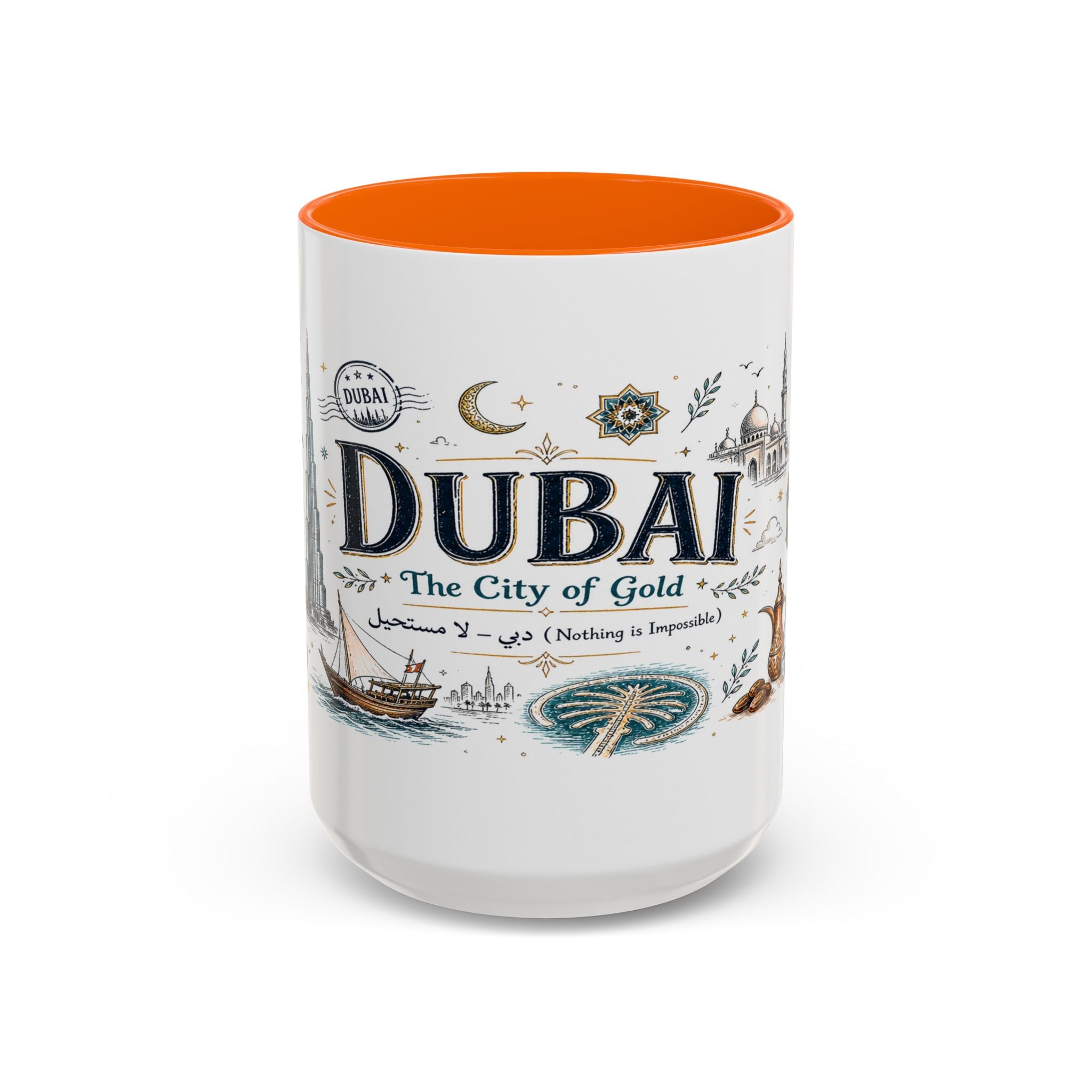 Dubai Coffee Mug | UAE Souvenir Travel Gift | Accent Color Ceramic 11oz 15oz