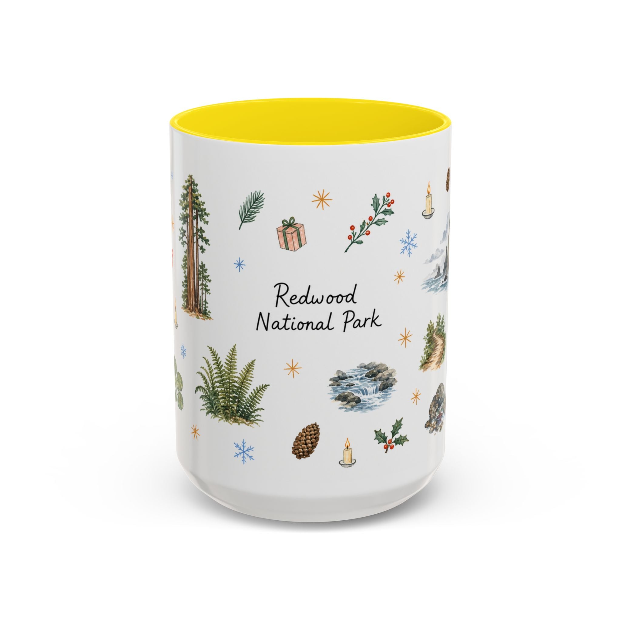 Redwood National Park Christmas Mug | Watercolor Travel Souvenir | Holiday Gift | Accent Ceramic Coffee Cup 11oz 15oz