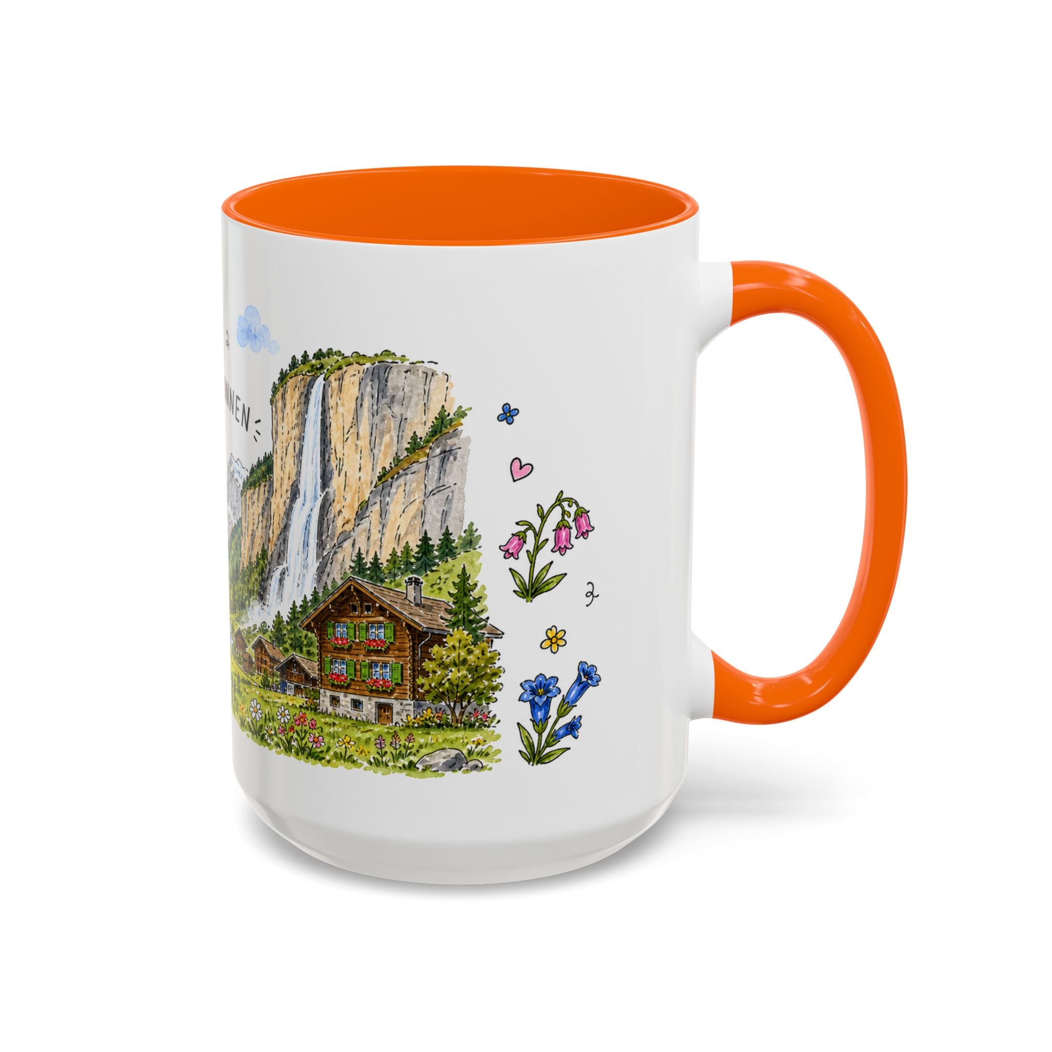 Lauterbrunnen Illustrated Travel Mug | Switzerland Souvenir Accent Coffee Mug | 11oz 15oz Ceramic Cup