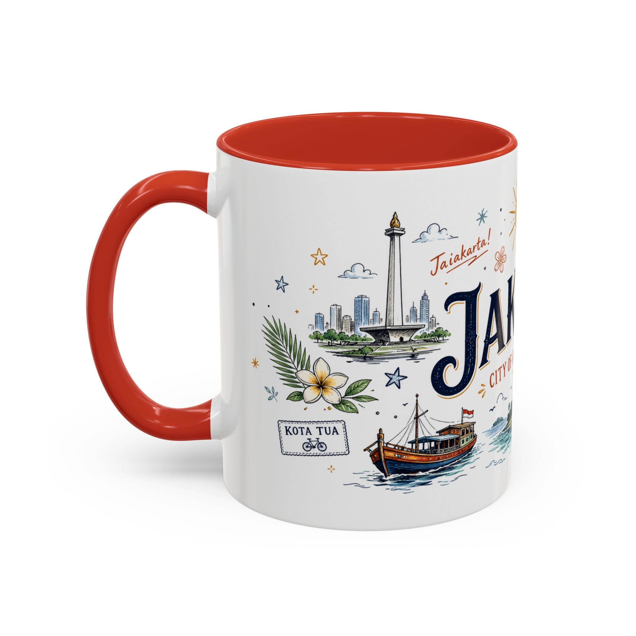 Jakarta Coffee Mug | Indonesia Souvenir Travel Gift | Accent Color Ceramic 11oz 15oz