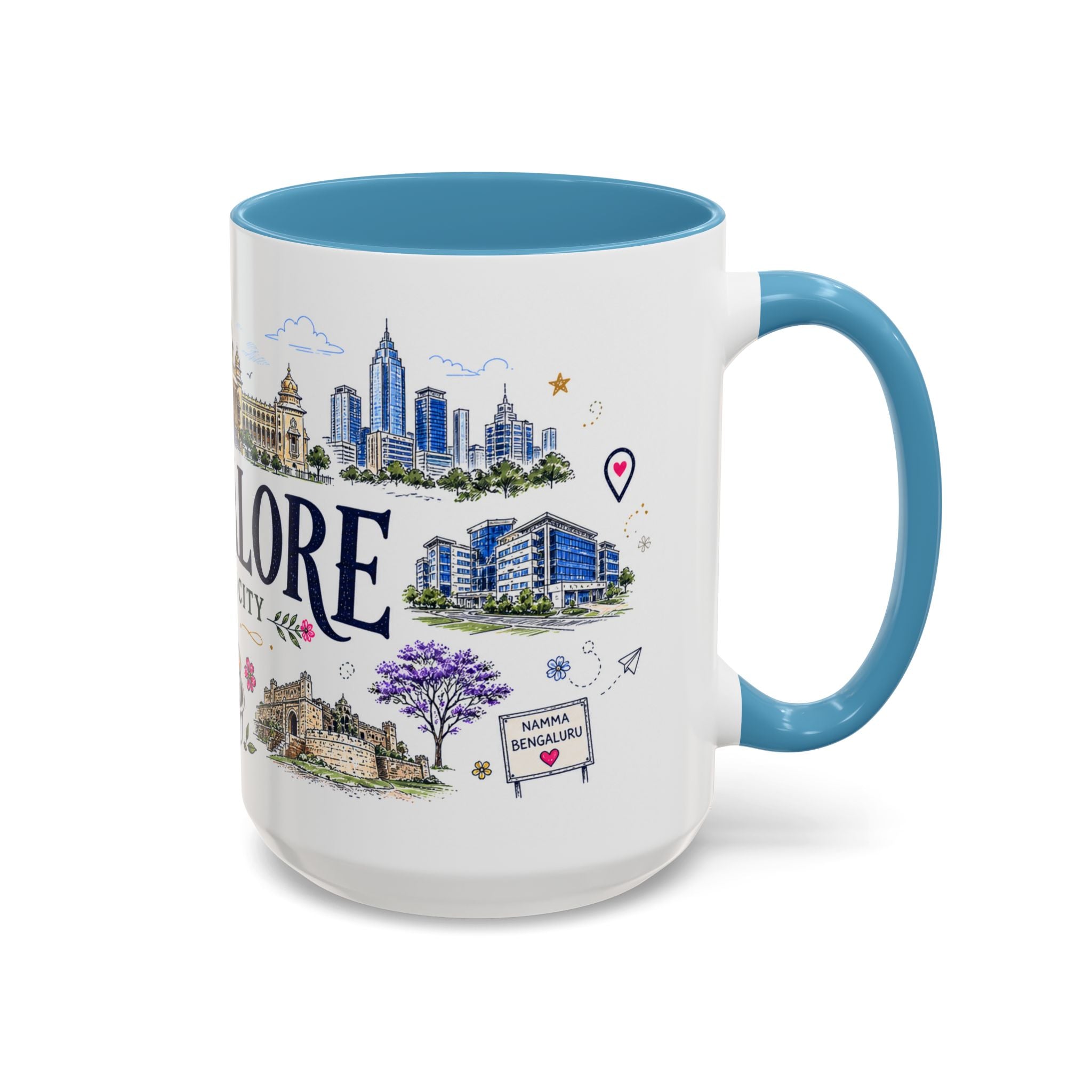 Bangalore Coffee Mug | India Souvenir Travel Gift | Accent Color Ceramic 11oz 15oz
