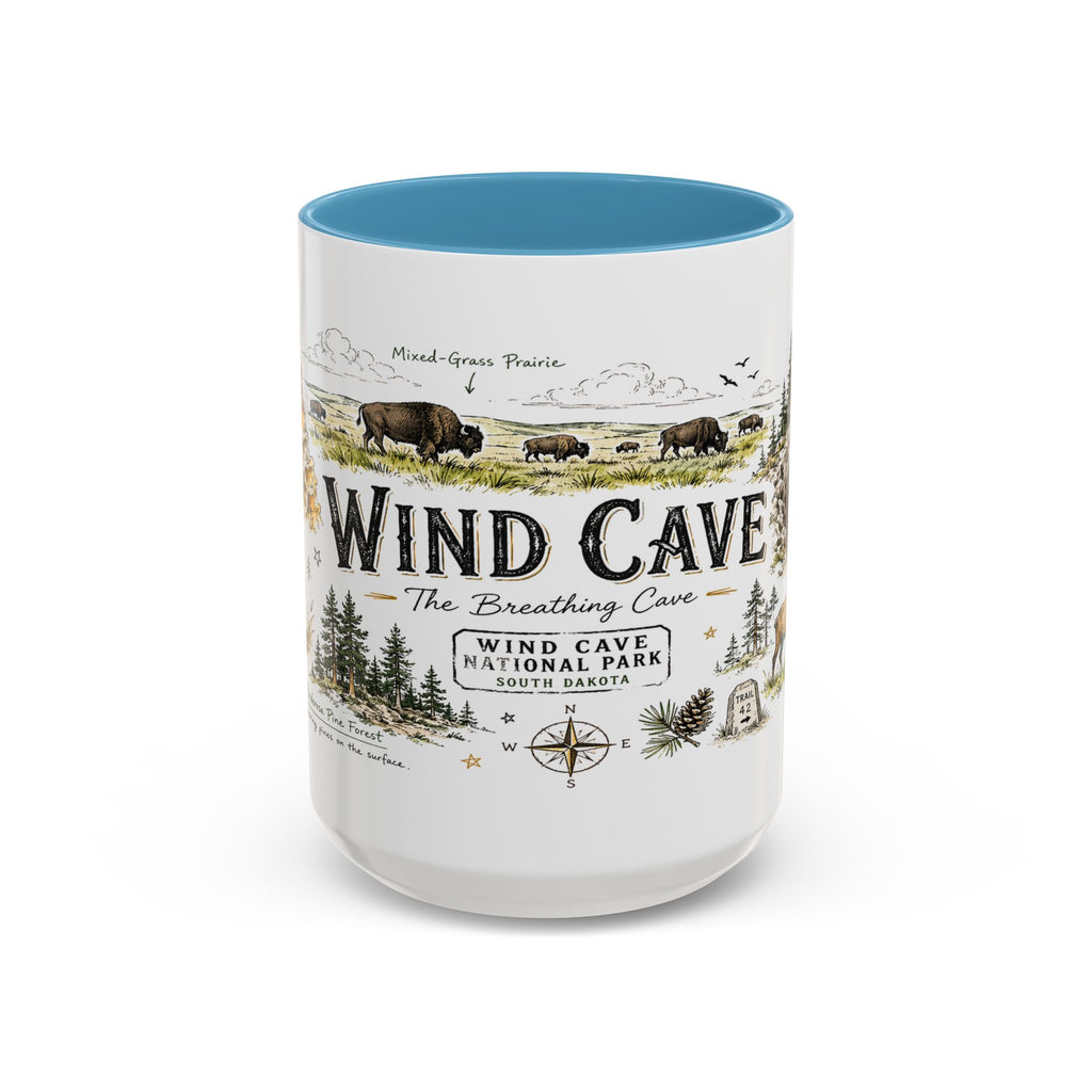 Wind Cave National Park Coffee Mug | South Dakota Cave Bison Prairie Gift | Accent Color Ceramic 11oz 15oz