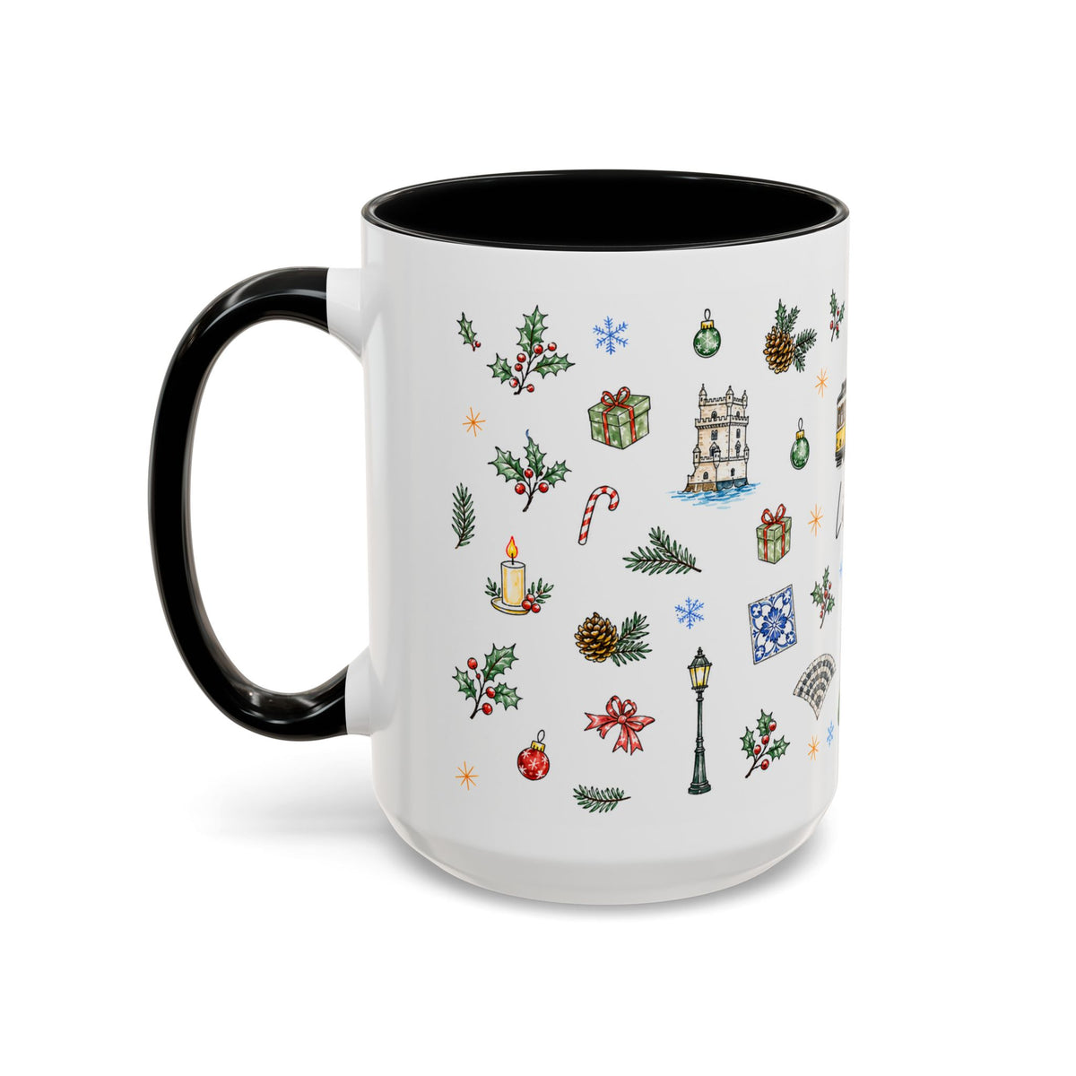 Lisbon Christmas Mug | Watercolor City Souvenir | Ceramic Coffee Cup 11oz 15oz