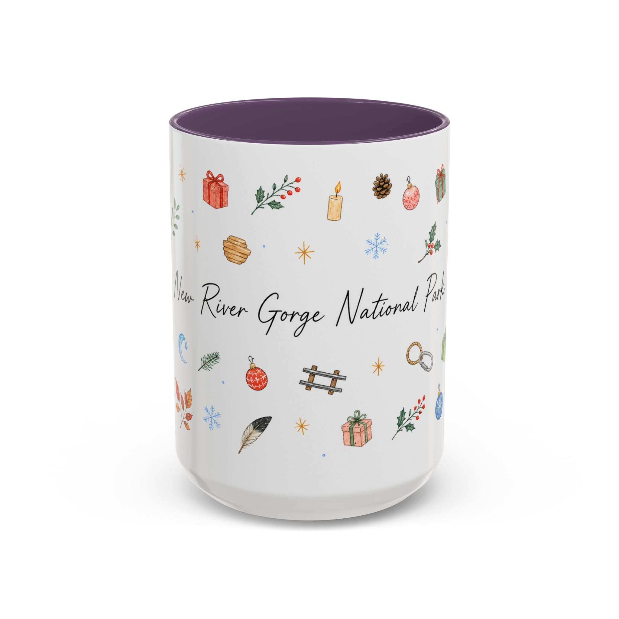 New River Gorge National Park Christmas Mug | Watercolor Travel Souvenir | Holiday Gift | Accent Ceramic Coffee Cup 11oz 15oz