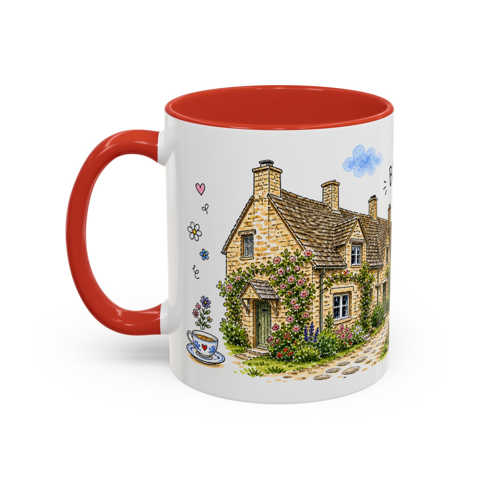 Bibury Illustrated Travel Mug | England Souvenir Accent Coffee Mug | 11oz 15oz Ceramic Cup