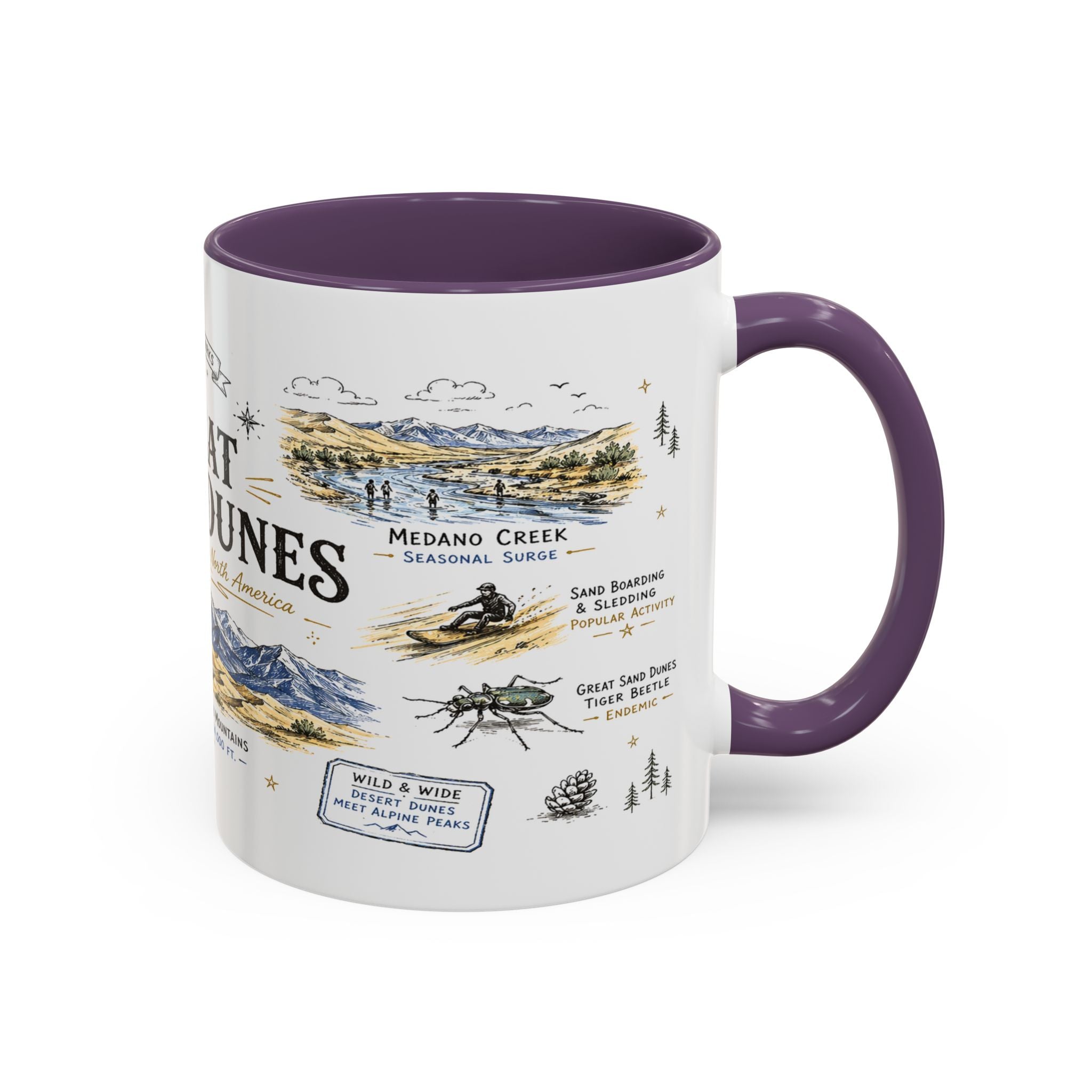 Great Sand Dunes National Park Coffee Mug | Colorado Desert Mountain Dunes Gift | Accent Color Ceramic 11oz 15oz
