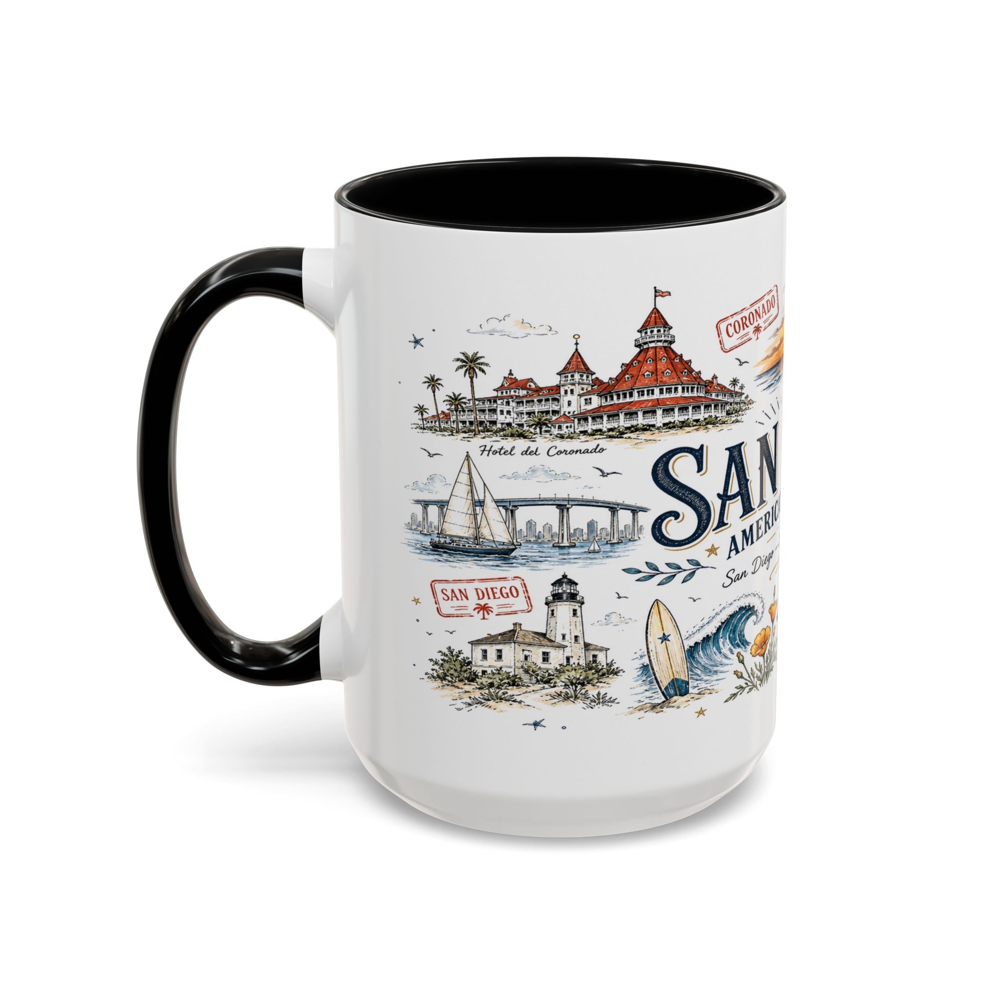 San Diego Coffee Mug | California Souvenir City Gift | Accent Color Ceramic 11oz 15oz