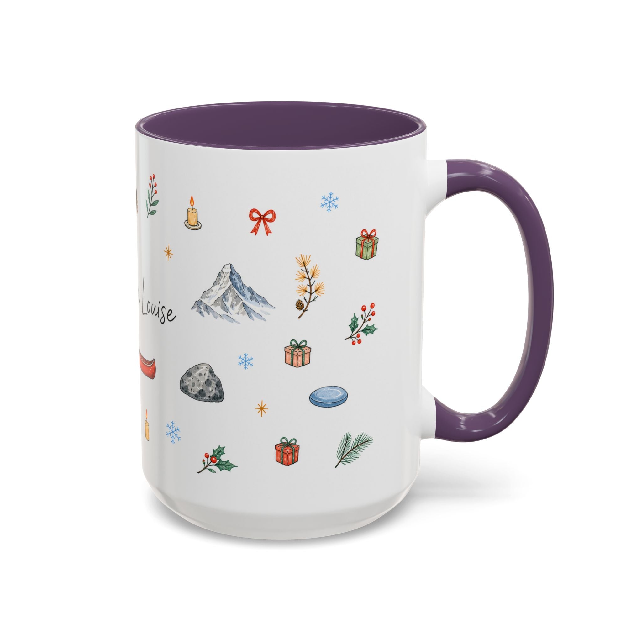Banff Lake Louise Christmas Mug | Watercolor Travel Souvenir | Holiday Gift | Accent Ceramic Coffee Cup 11oz 15oz