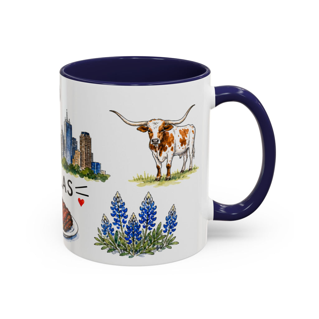 Dallas Illustrated Travel Mug | City Souvenir Accent Coffee Mug | 11oz 15oz Ceramic Cup