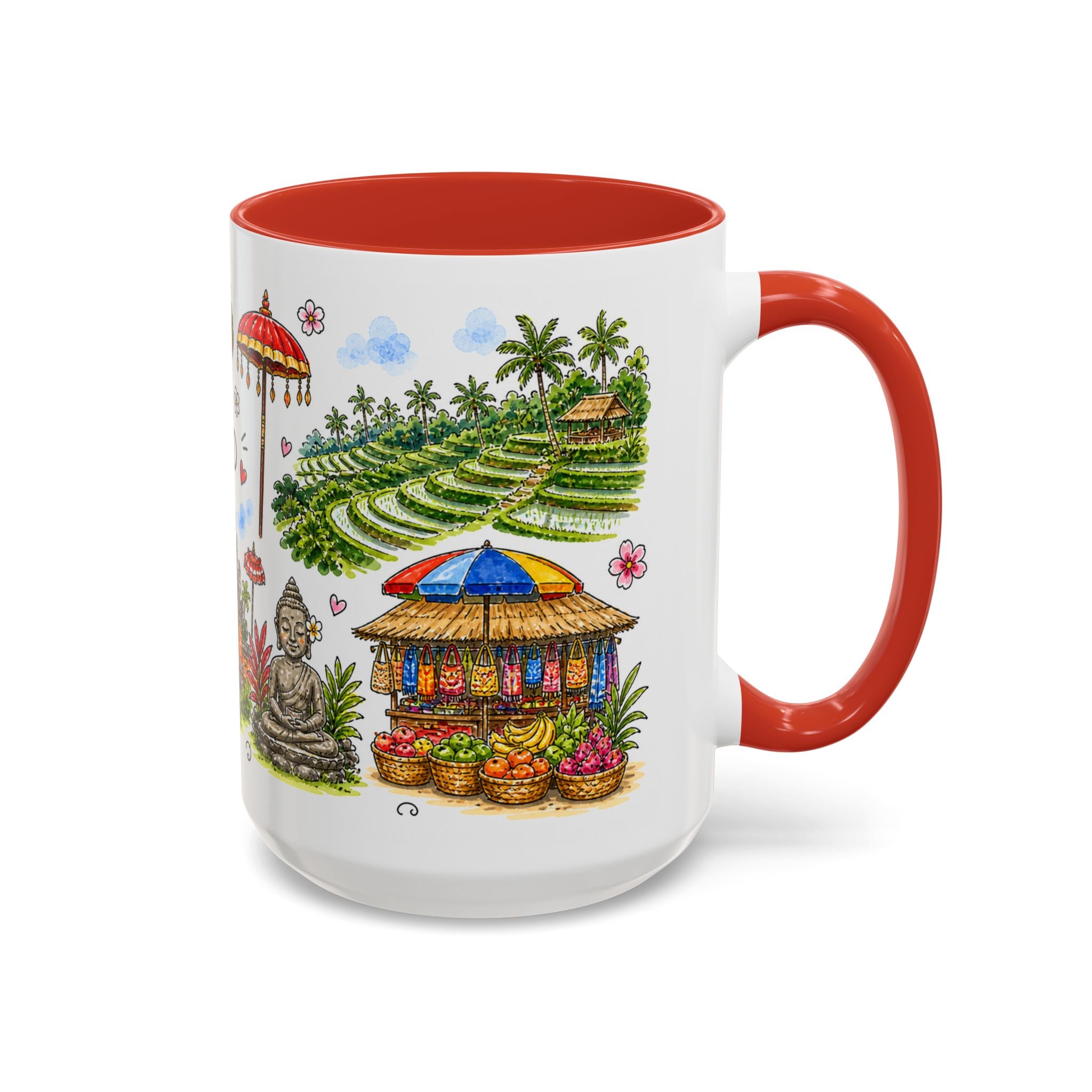 Ubud Illustrated Travel Mug | City Souvenir Accent Coffee Mug | 11oz 15oz Ceramic Cup