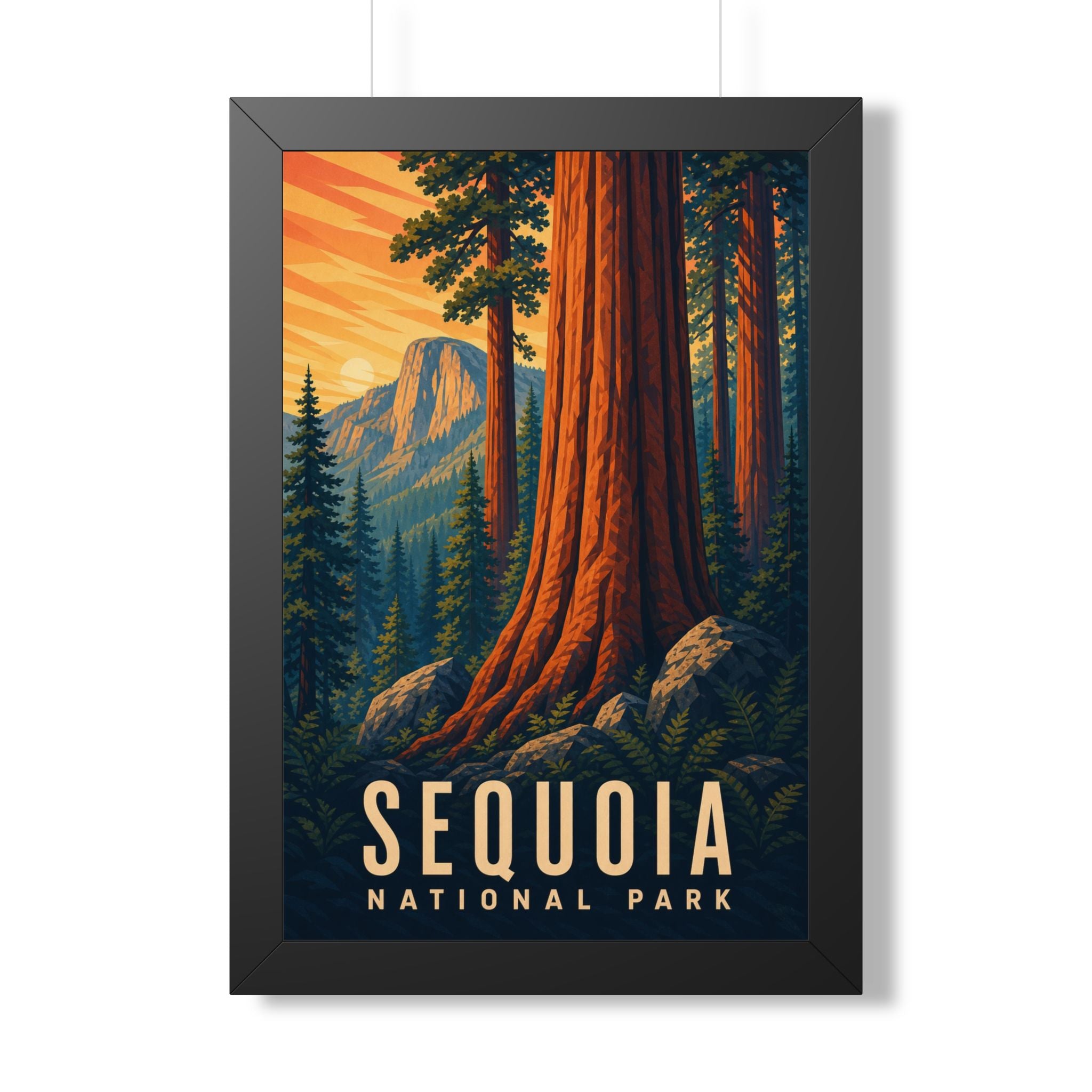Sequoia National Park Framed Poster | Vintage Travel Wall Art | Black Walnut White Frame | 16x24 20x30