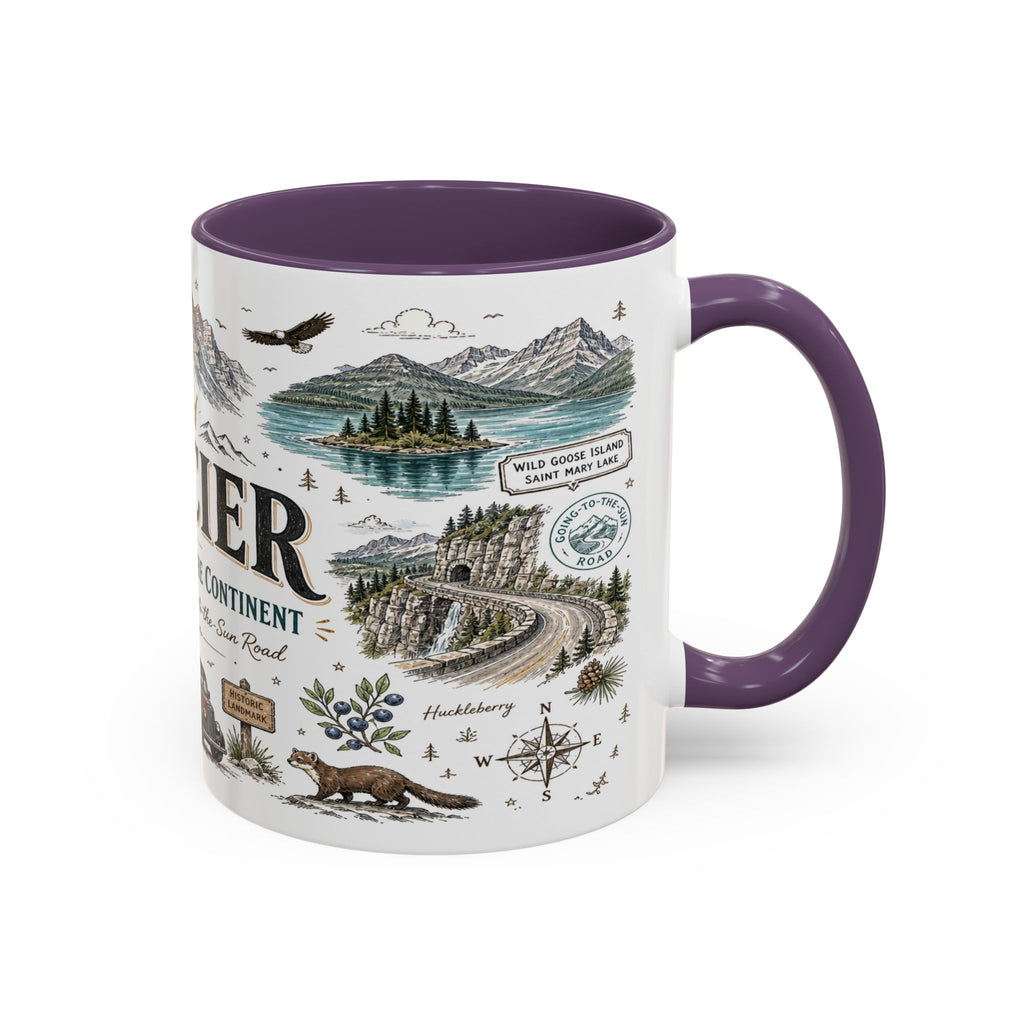 Glacier Coffee Mug | National Park Hiking Montana Gift | Accent Color Ceramic 11oz 15oz