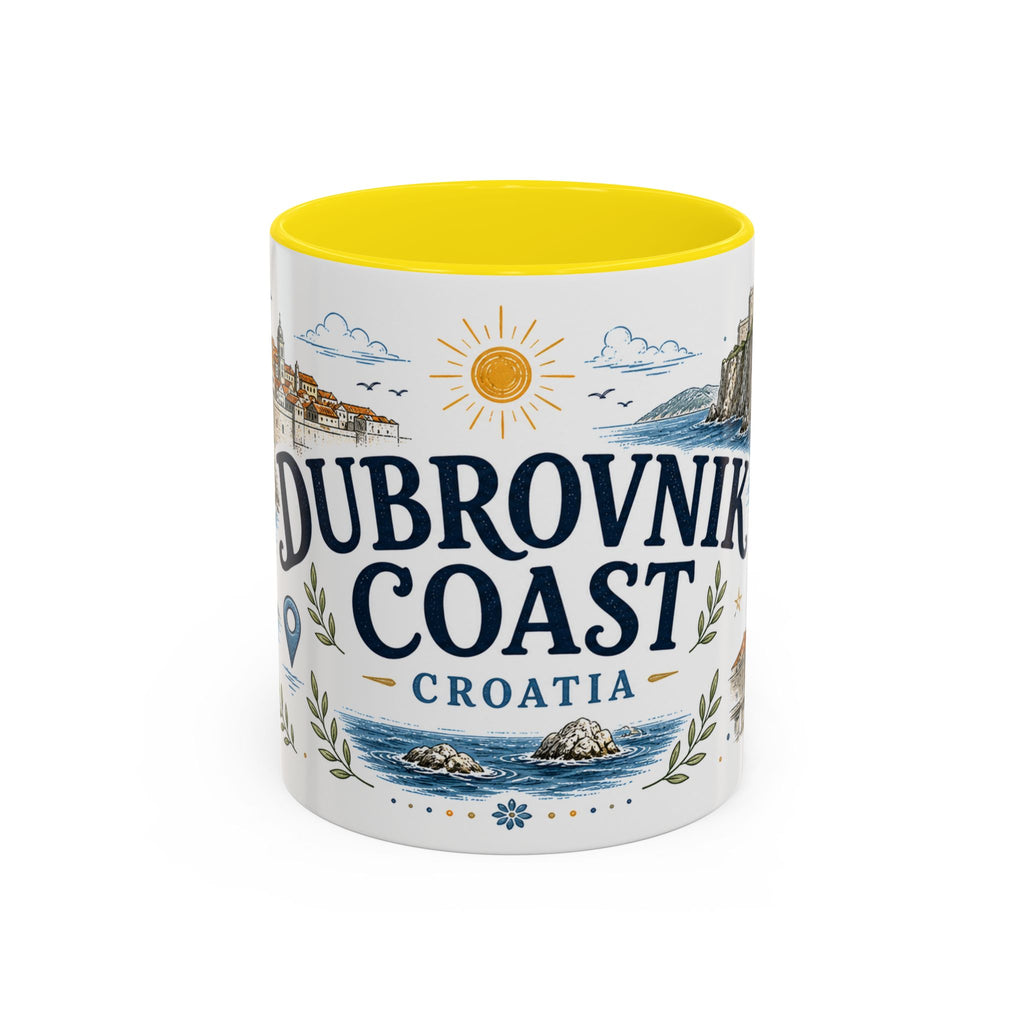 Dubrovnik Coast Coffee Mug | Travel Destination Souvenir Gift | Accent Color Ceramic 11oz 15oz