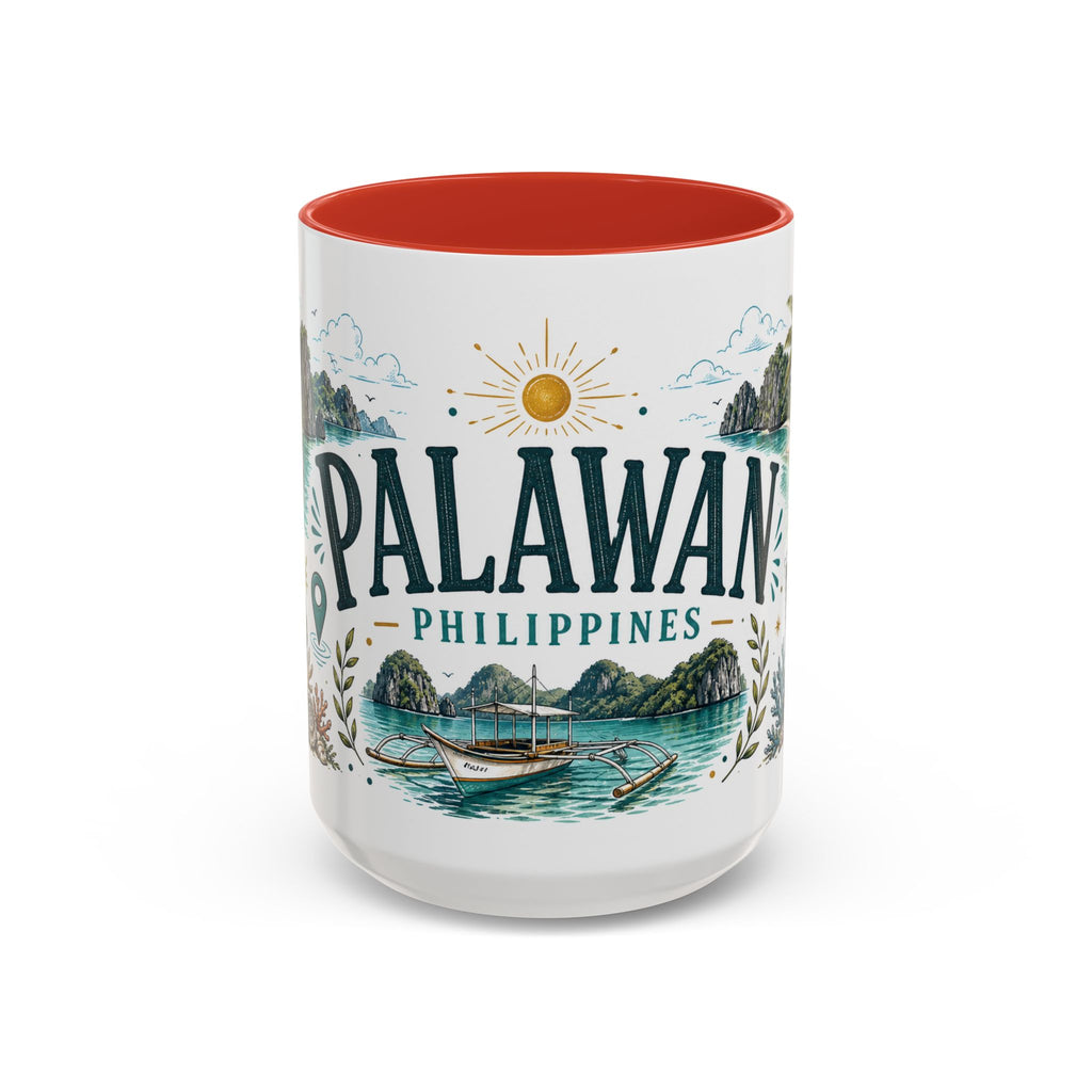 Palawan Coffee Mug | Travel Destination Souvenir Gift | Accent Color Ceramic 11oz 15oz